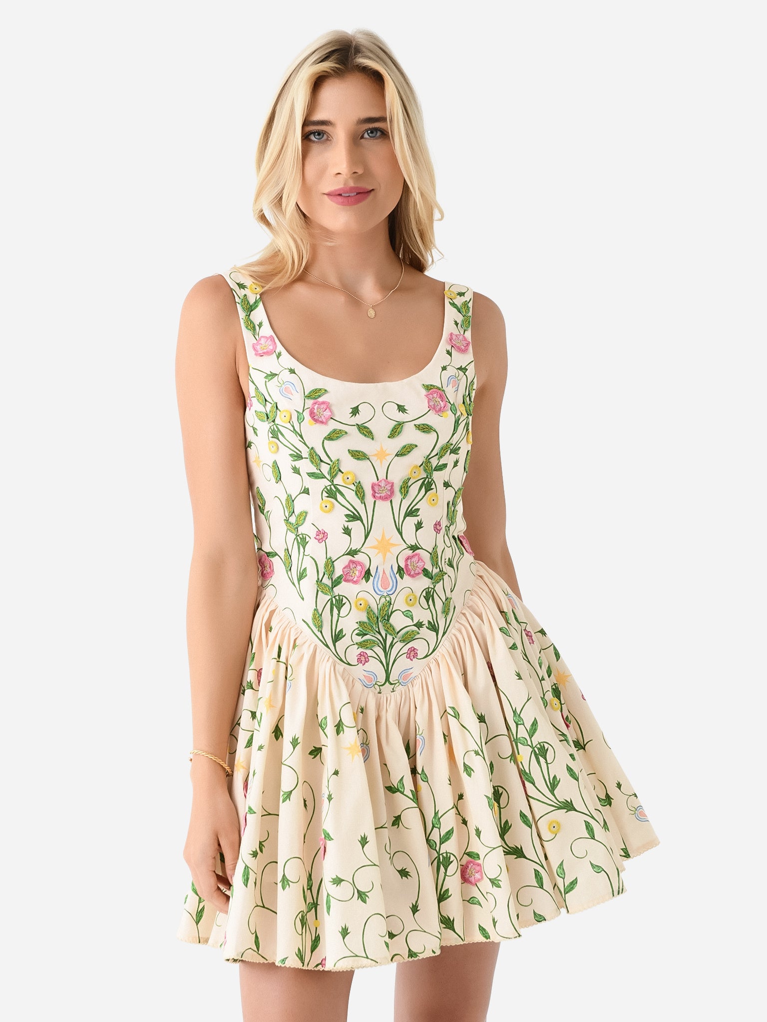 Agua By Agua Bendita Women's Pluma Estelar Embroidered Mini Dress Saint Bernard Agua By Agua Bendita Women's Pluma Estelar Embroidered Mini Dress Saint Bernard