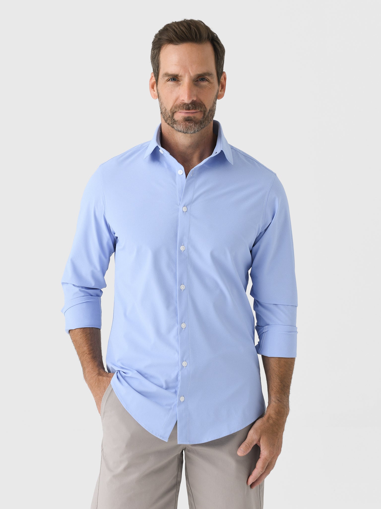 slim fit dress slacks Mizzen + Main Leeward LS Dress Shirt - Black Solid main image 0