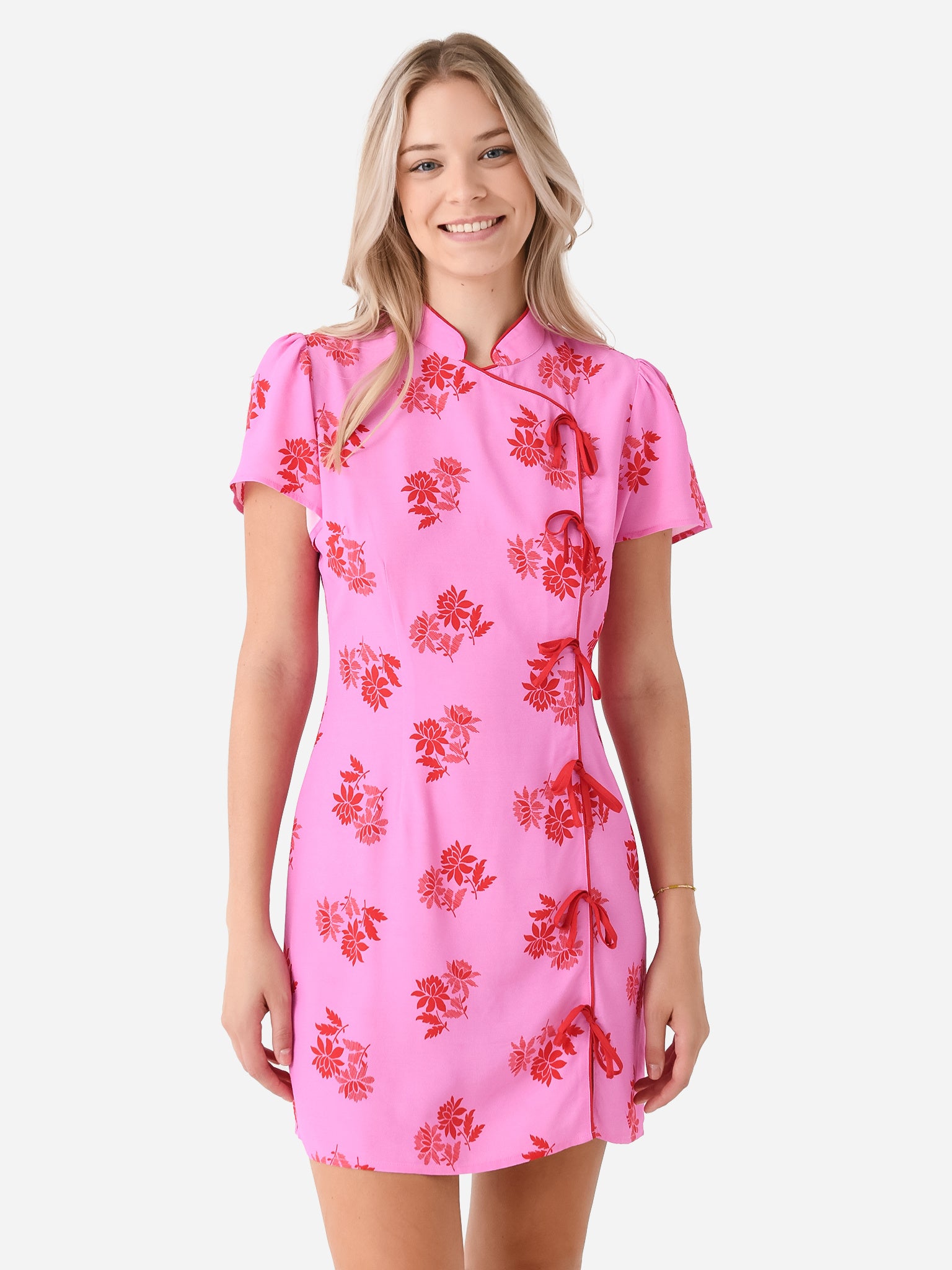 kitri harlow denim dress Kitri Harlow Floral-embroidered Denim Mini Dress KITRI