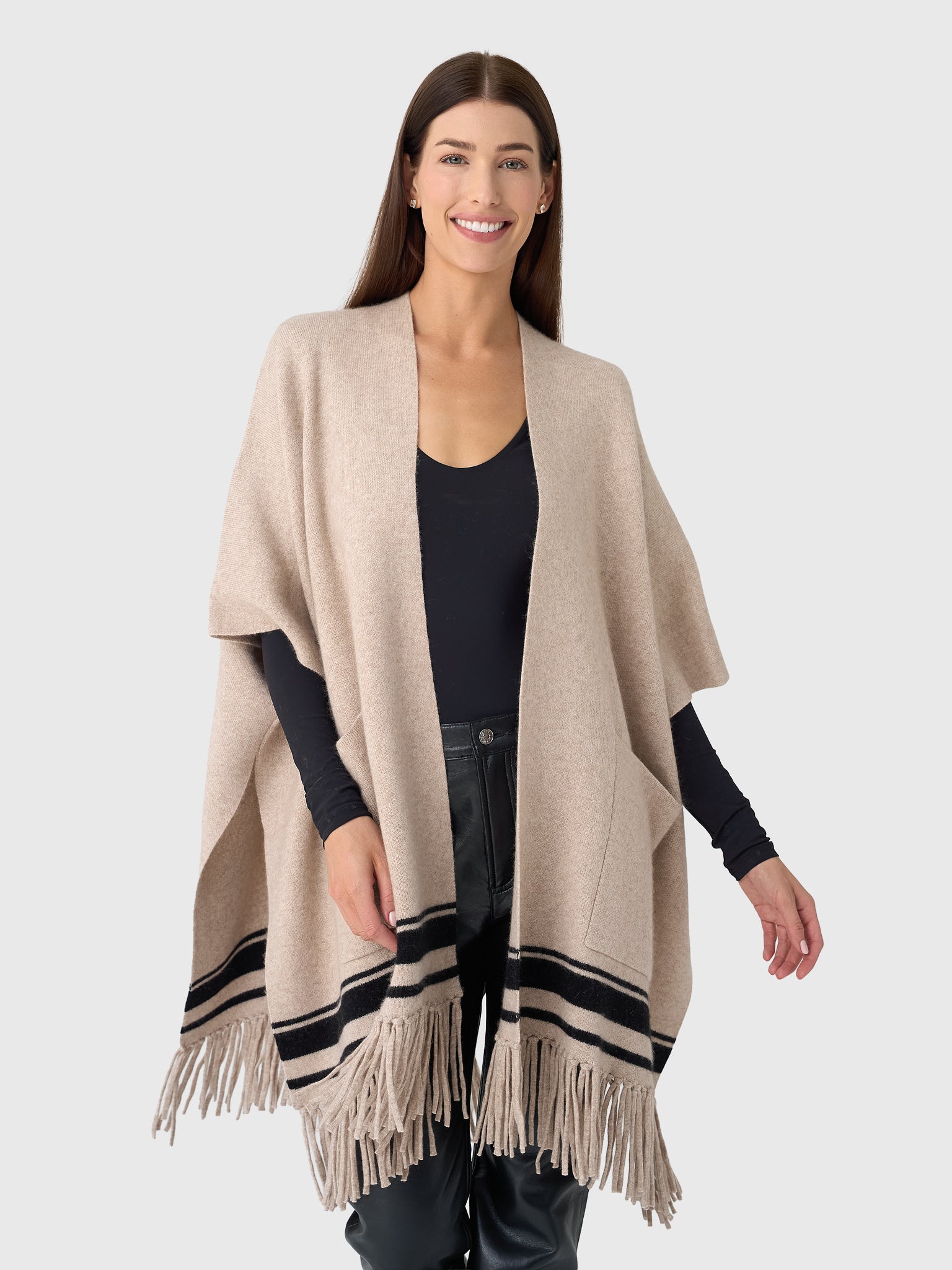 White + Warren Women's Cashmere Blend Fringe Poncho – Saint Bernard