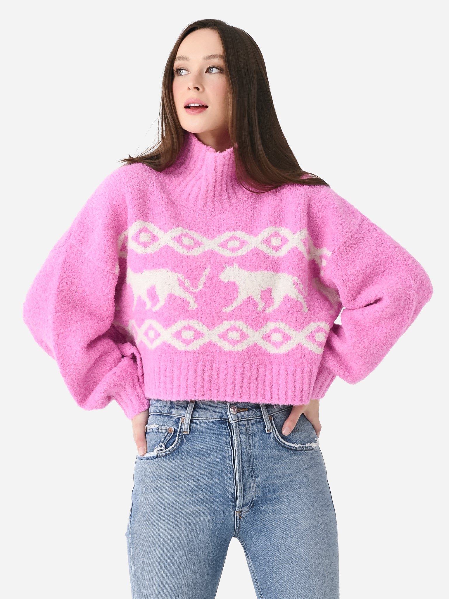 Kitri Women's Yara Cropped Rollneck Boucle Knit Sweater