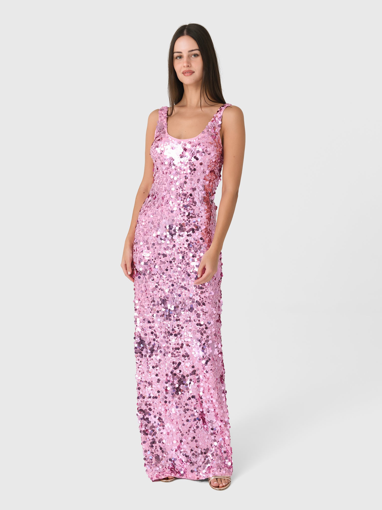 strapless open back dress Dusty Pink Embellished Gown with Beaded Bodice and Cape – Glitter Maxi –  WonderlandByLilian main image 1
