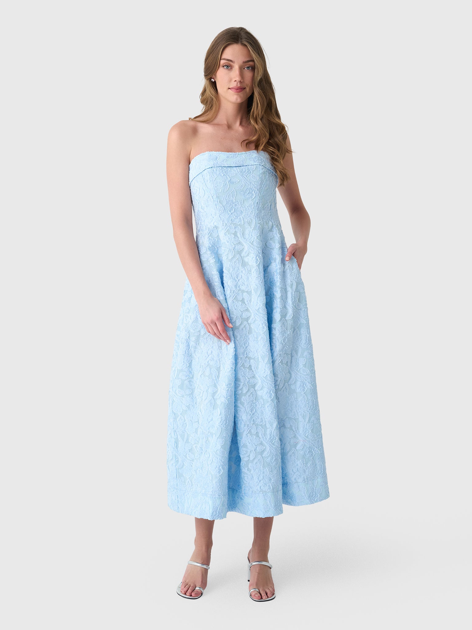 simkhai midi dress Women's Valeria Jacquard Midi-Dress - Tidepool self fabric_organza Size:XS(18/24mos) Made in China Clearance Prom Dresses |