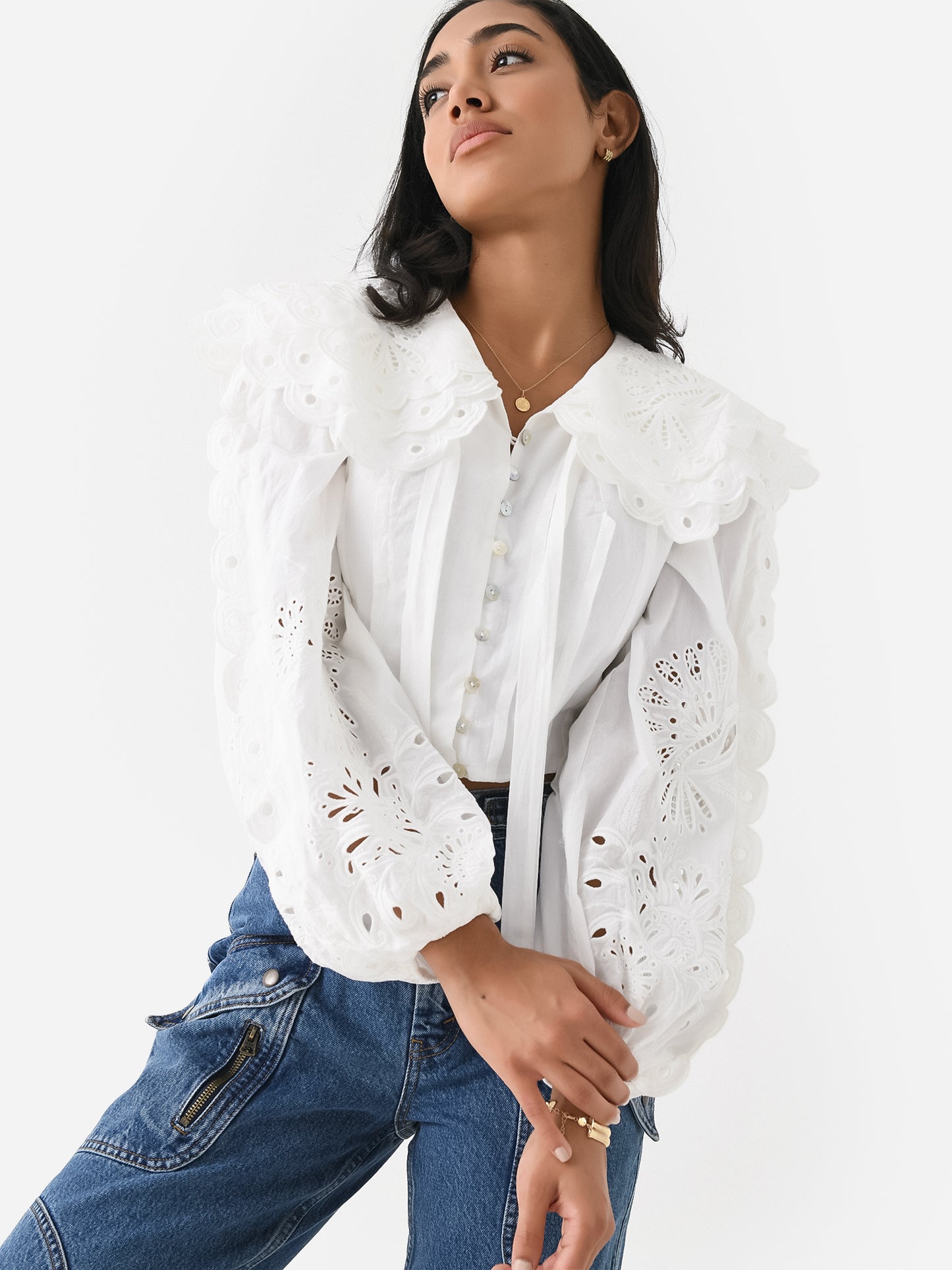 Farm Rio Women's Richelieu Big Collar Blouse - Saint Bernard