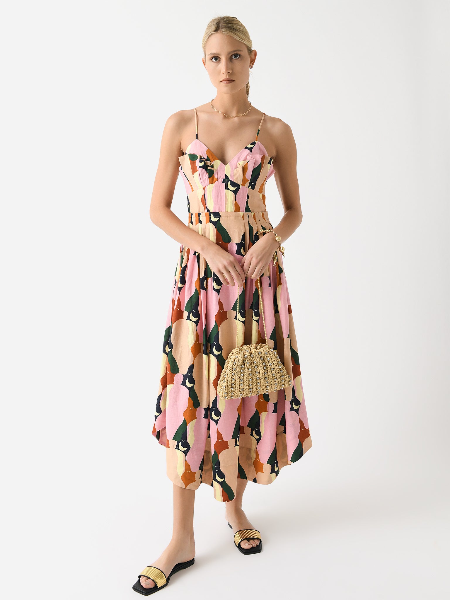 Farm Rio Women's The Kiss Sleeveless Midi Dress Saint Bernard Farm Rio Women's The Kiss Sleeveless Midi Dress Saint Bernard
