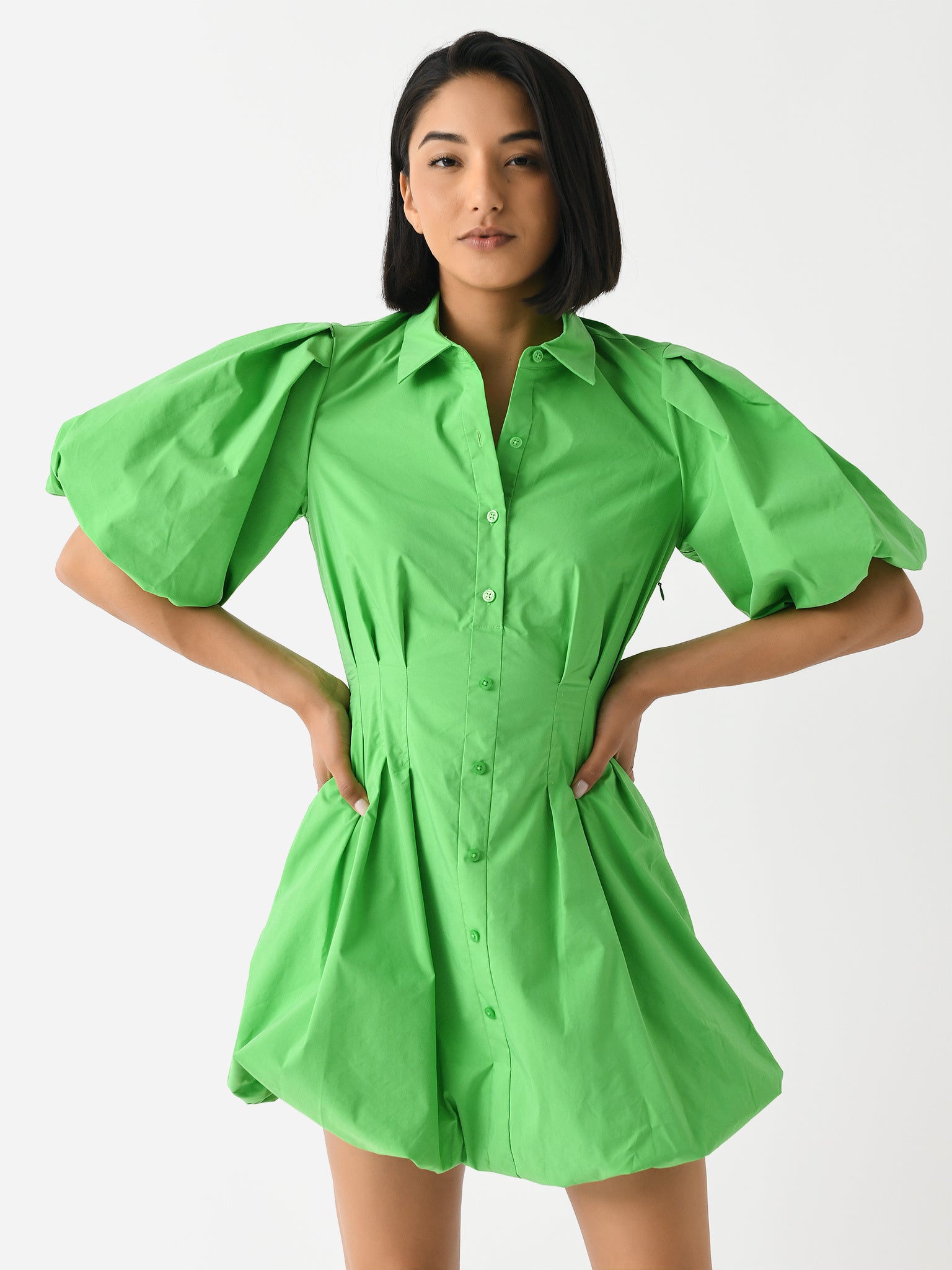 simkhai puff mini dress Simkhai Women's Cleo Balloon Pintuck Poplin Mini Dress – Saint Bernard