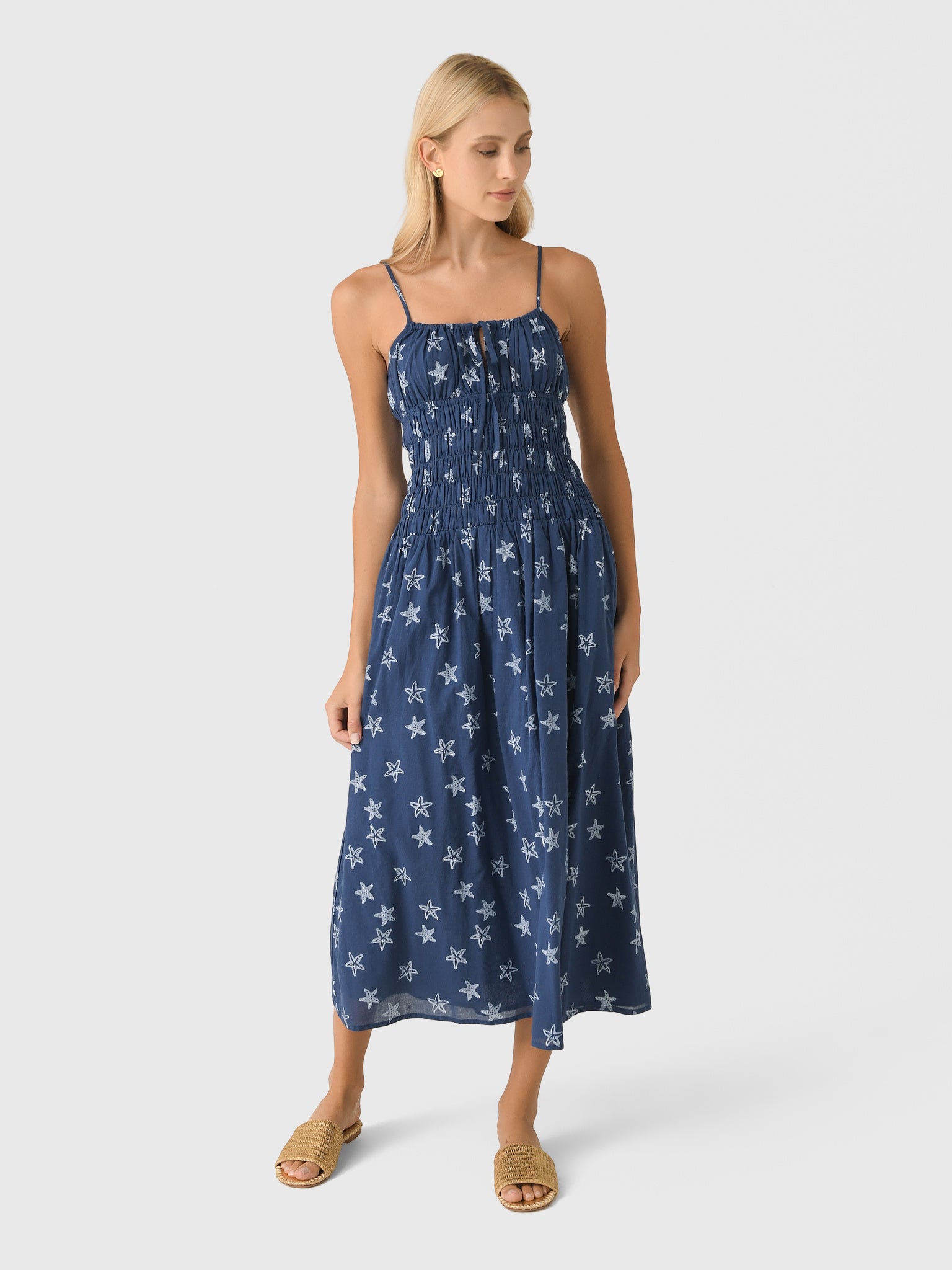 Ciao Lucia Russo Starfish Print Cotton Voile Midi Dress M