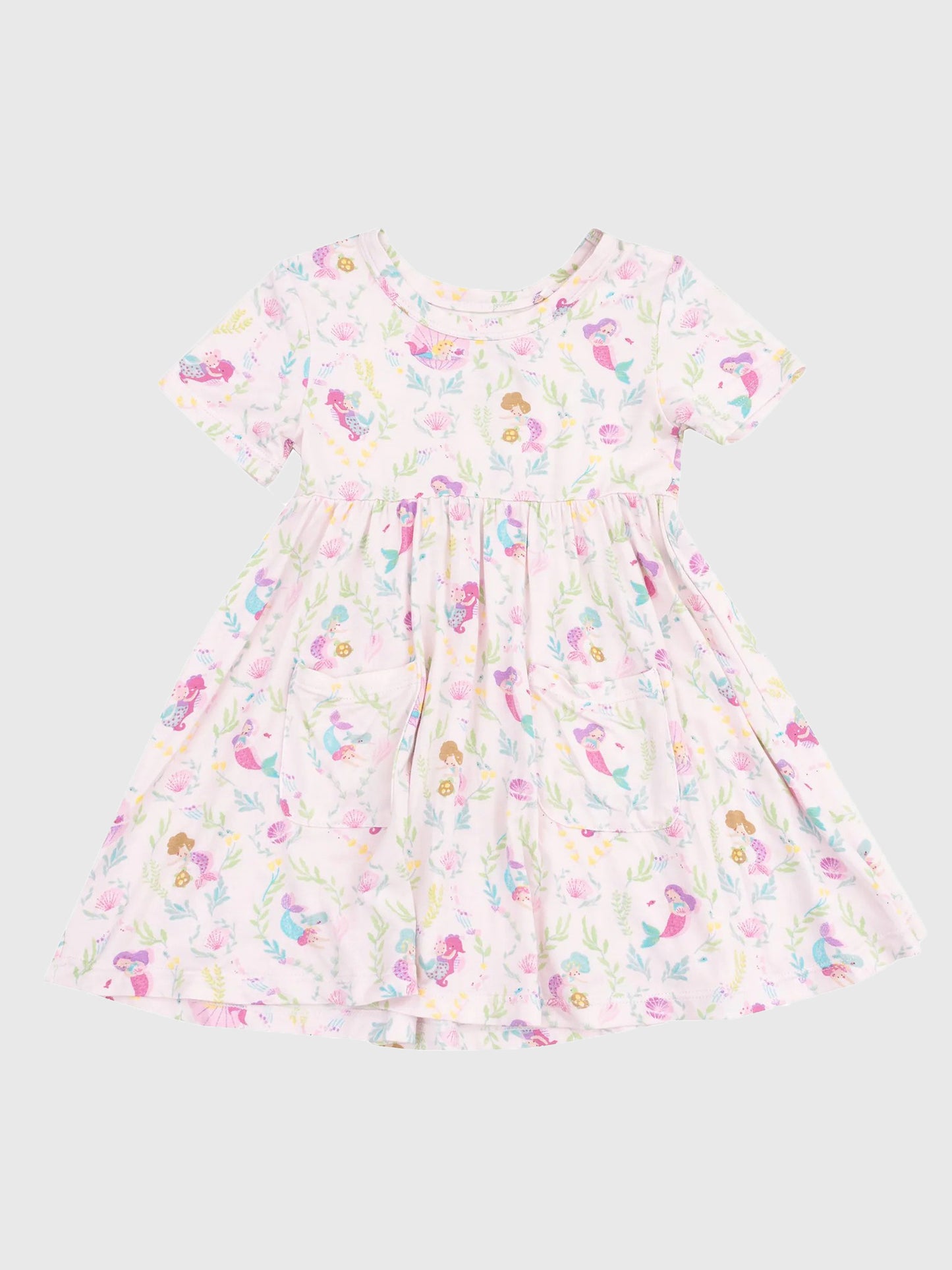 Angel Dear Girls' Mermaids Short Sleeve Twirly Dress - Saint Bernard