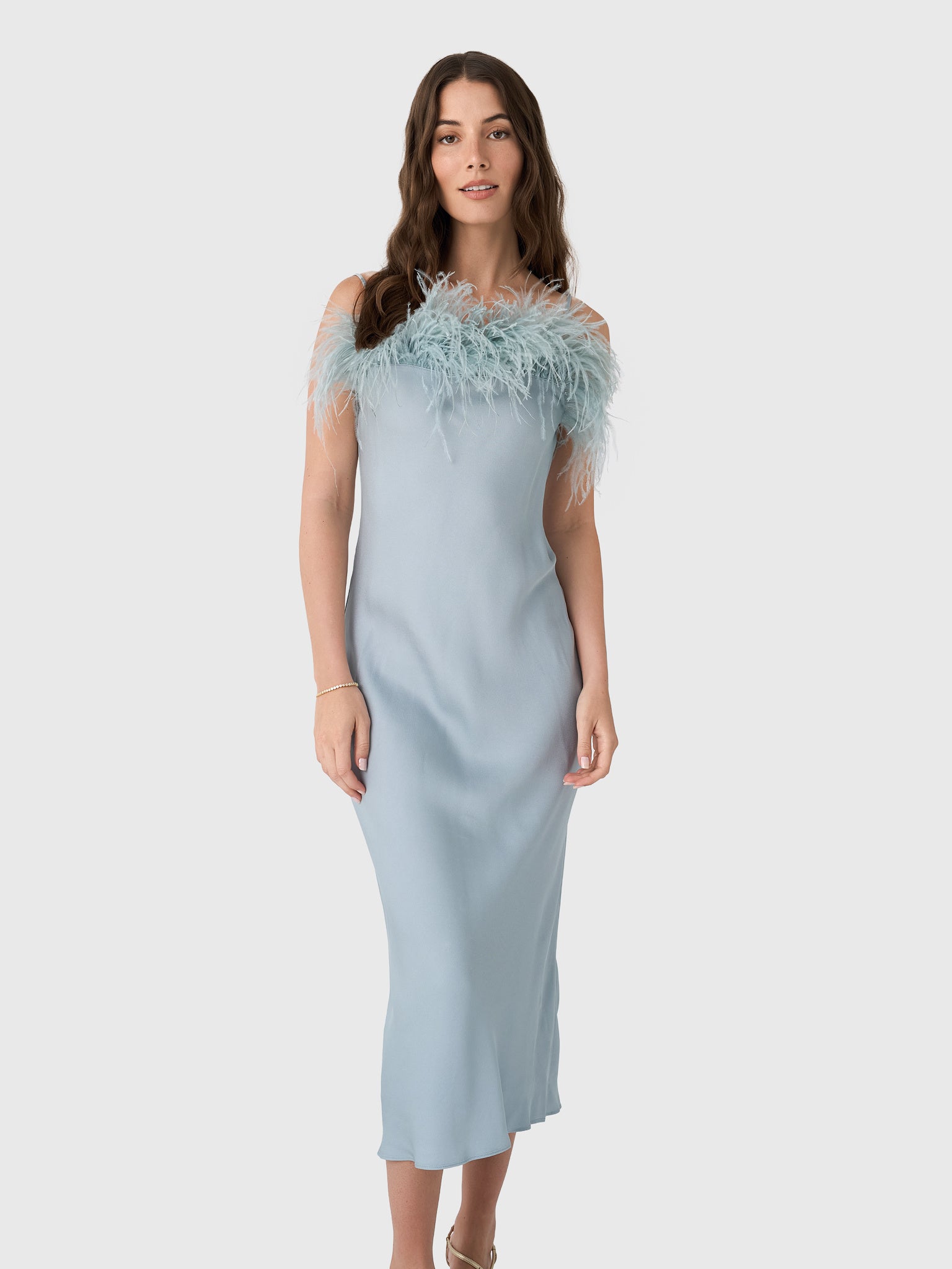 alc light blue dress A.L.C. Odette Feather Trimmed Midi in Slate Blue, Size 8 Tadashi Shoji Black/White Crepe it features asymmetric lace NEW YEARS EVE DRESSES Size:I0