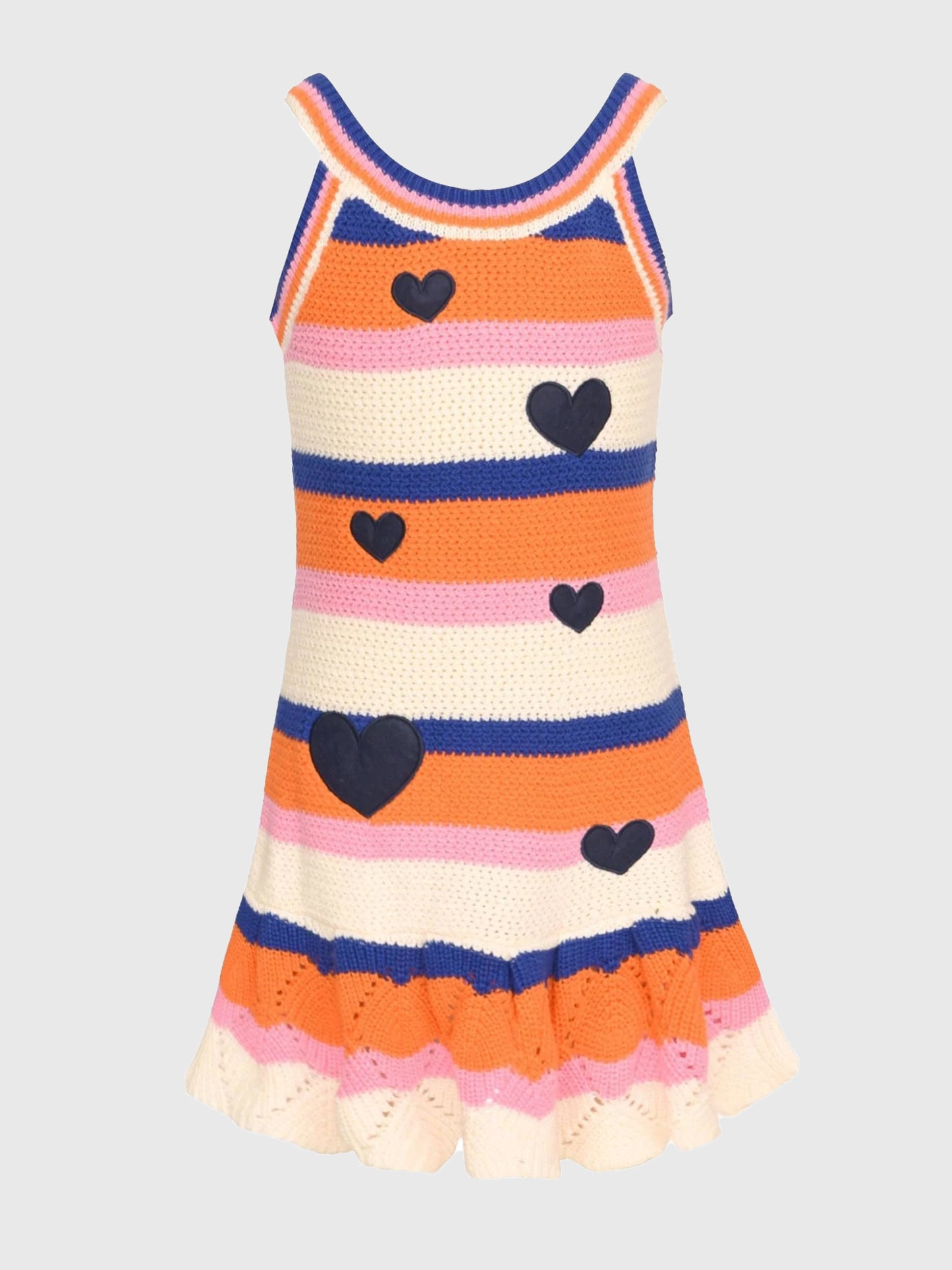 Hannah Banana Girls' Heart Patch Stripe Knit Dress - Saint Bernard