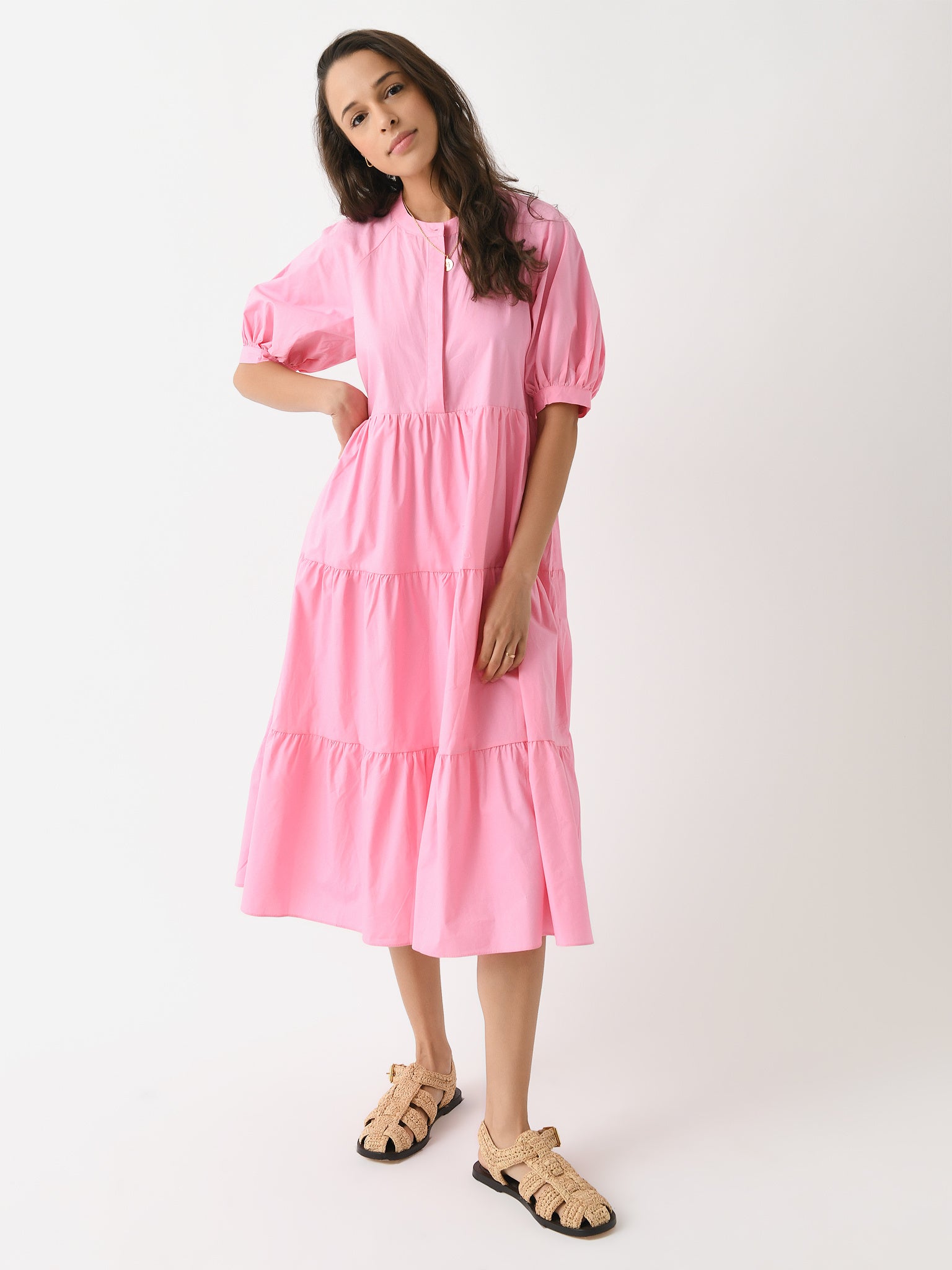 English Factory Women's Short Puff Sleeve Midi Dress English Factory Women's Short Puff Sleeve Midi Dress