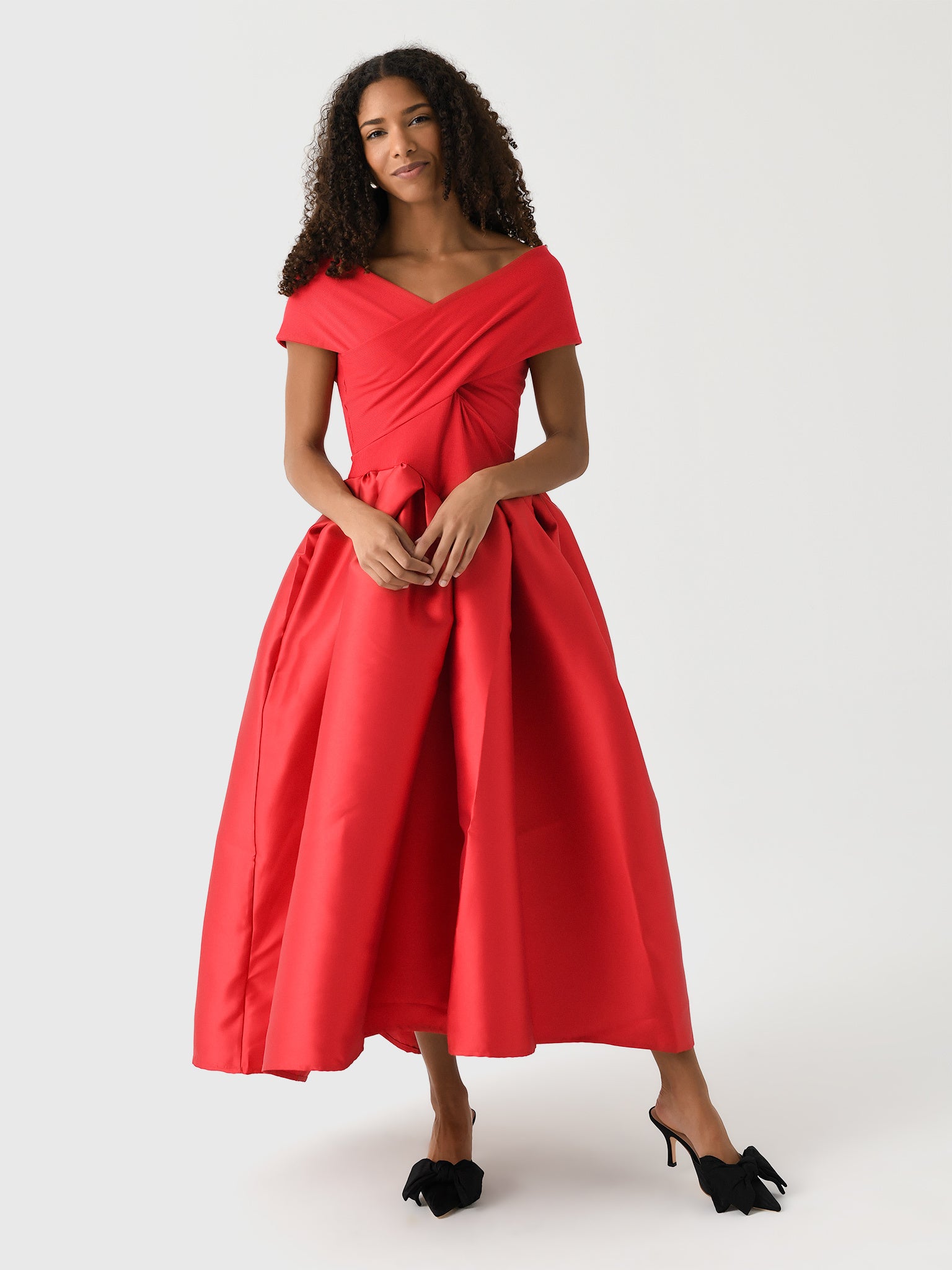 RED OFF SHOULDER FULL SKIRT DRESS S / RED RED OFF SHOULDER FULL SKIRT DRESS S / RED