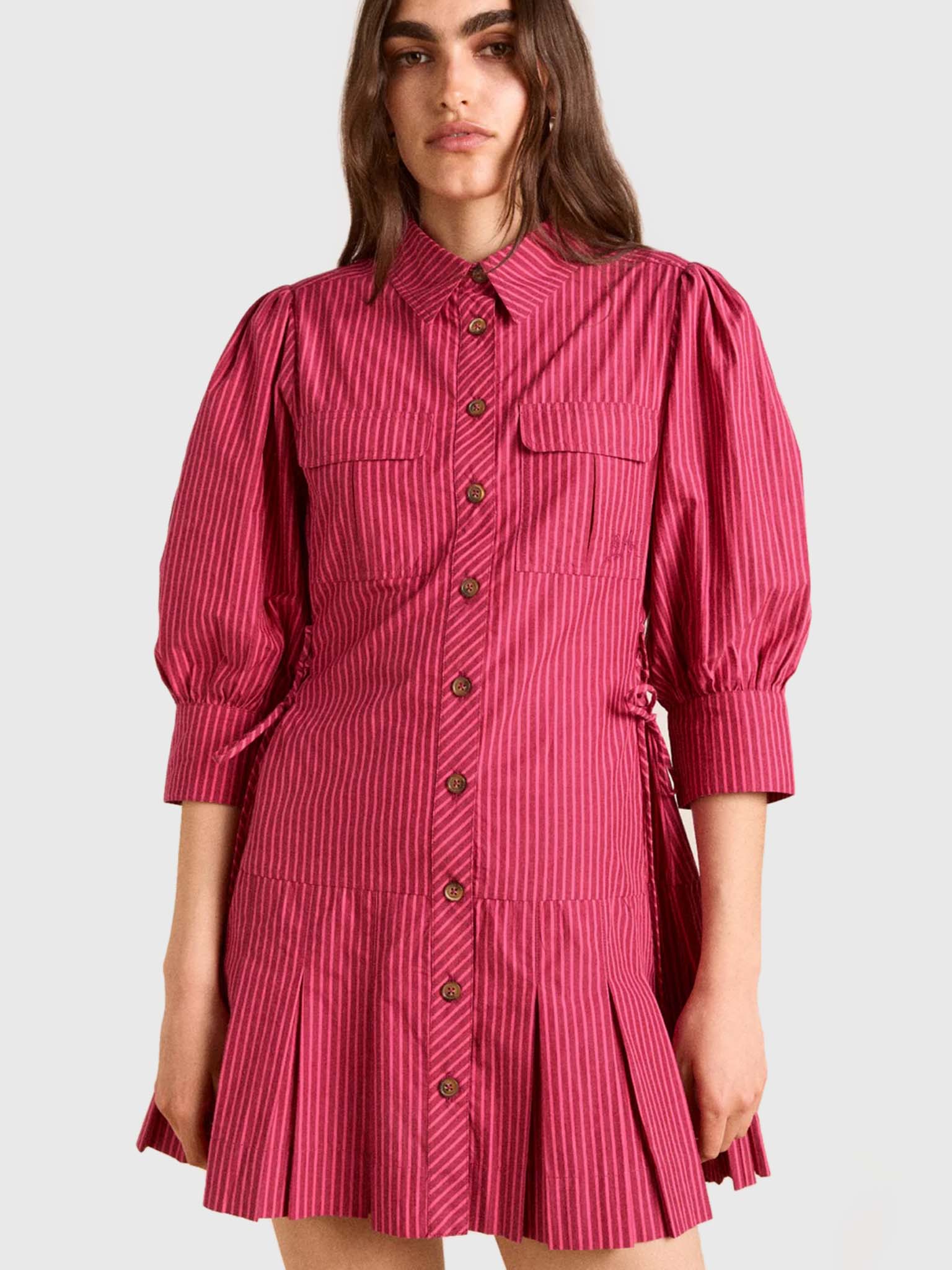 red mini shirt dress Korenna Gingham Shirt Dress-Red Large