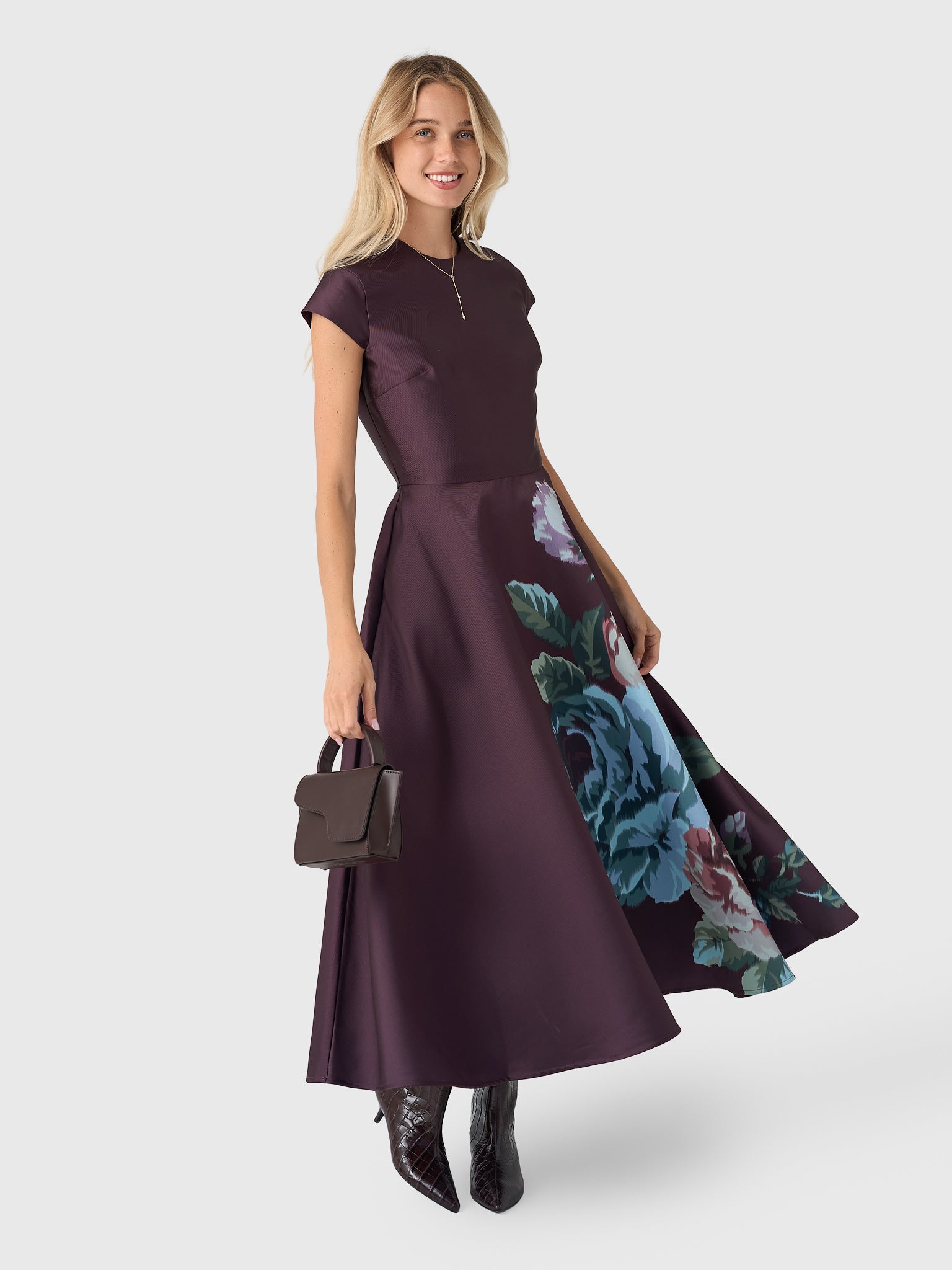 Marques Almeida Women's Flower Printed Cap Sleeve Dress, Burgundy, Polyester | Size: US6/AU10 | St. Bernard