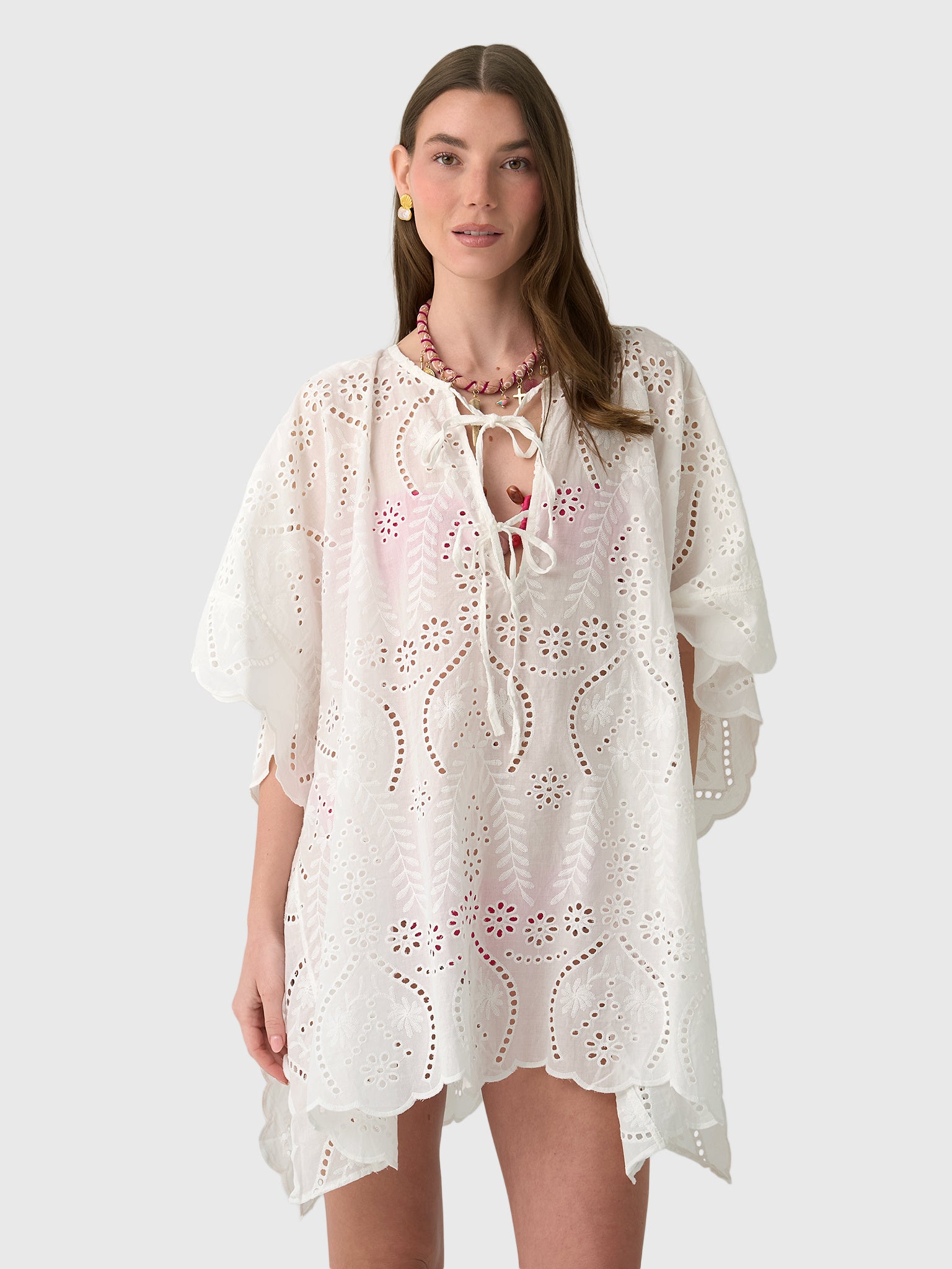 mini caftan dress Natalie Martin Women's Paulina Caftan, 100% , Athena Embroidery Salt, 100% Cotton leisurely afternoons Chic / Beautiful Lime Size:MENS LG group:K1042