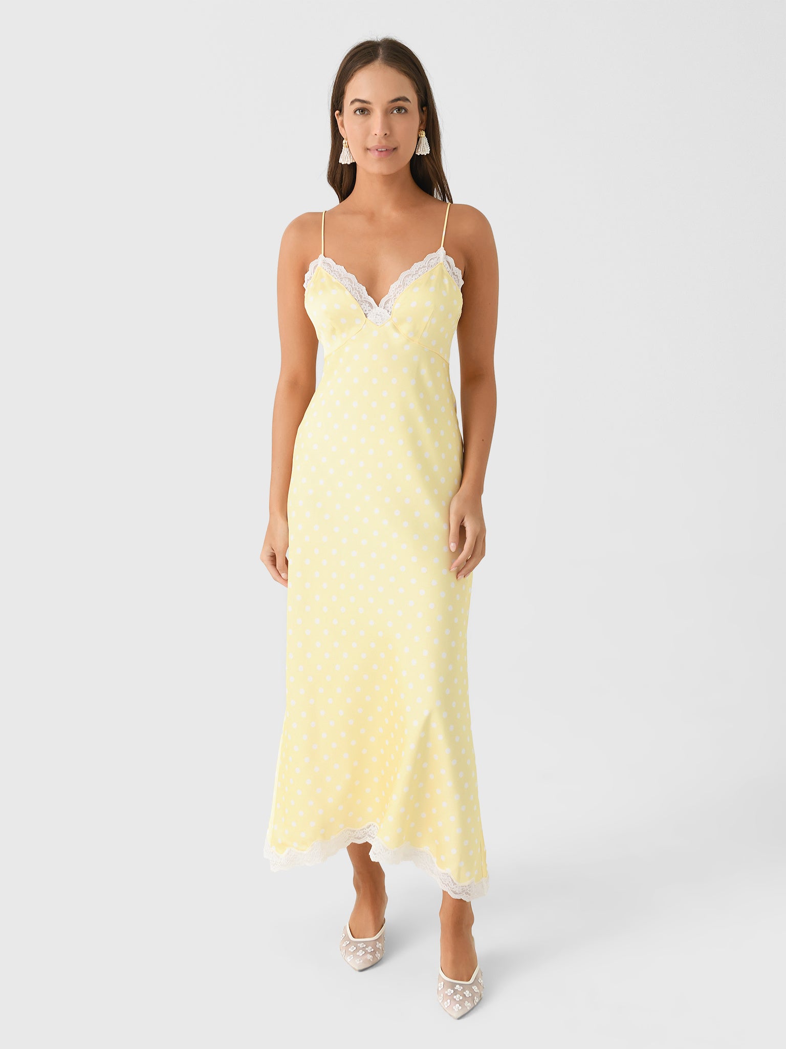 LoveShackFancy Women's Manuela Satin Polkadot Maxi Slip Dress Saint Bernard LoveShackFancy Women's Manuela Satin Polkadot Maxi Slip Dress Saint Bernard