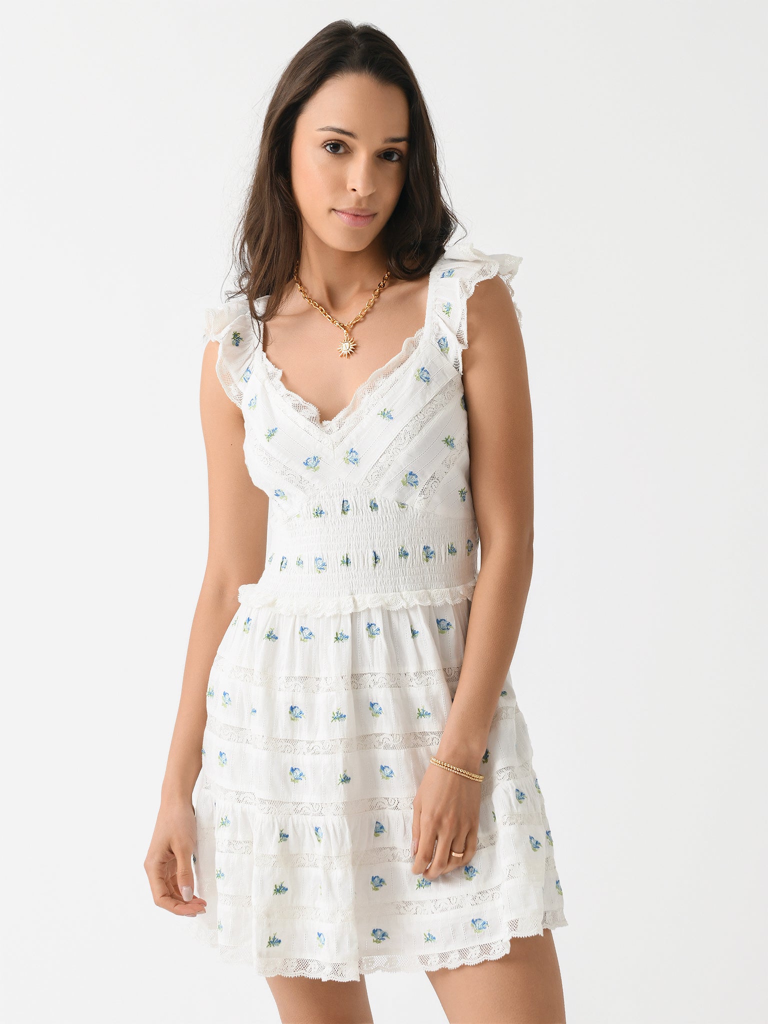 LoveShackFancy Women's Finny Cotton Ikat Floral Mini Dress LoveShackFancy Women's Finny Cotton Ikat Floral Mini Dress