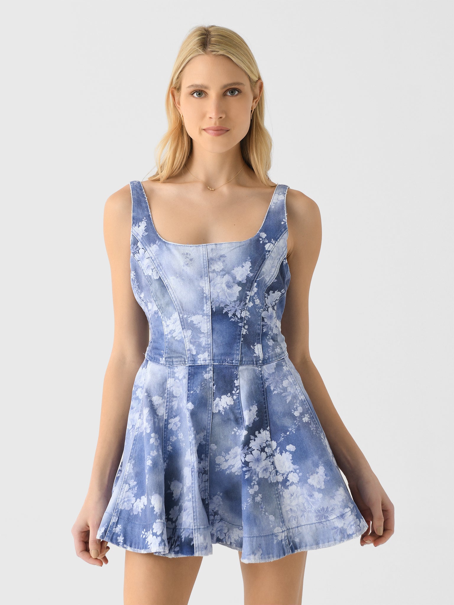 LoveShackFancy Women's Piero Floral Denim Mini Dress Saint Bernard LoveShackFancy Women's Piero Floral Denim Mini Dress Saint Bernard