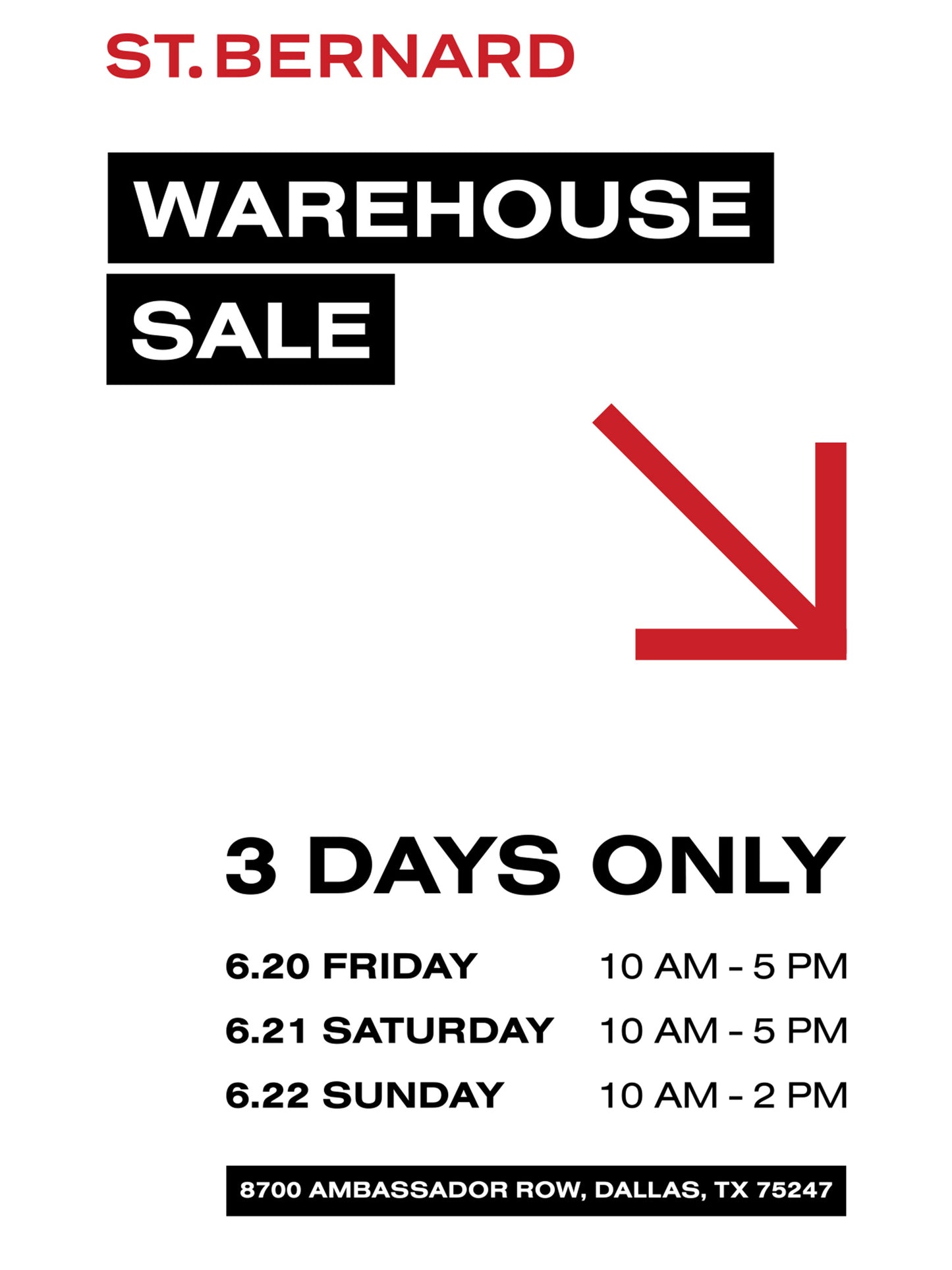 Saint Bernard Warehouse Sale Early Bird Ticket - Friday June 20th, 8am - 10am - Saint Bernard