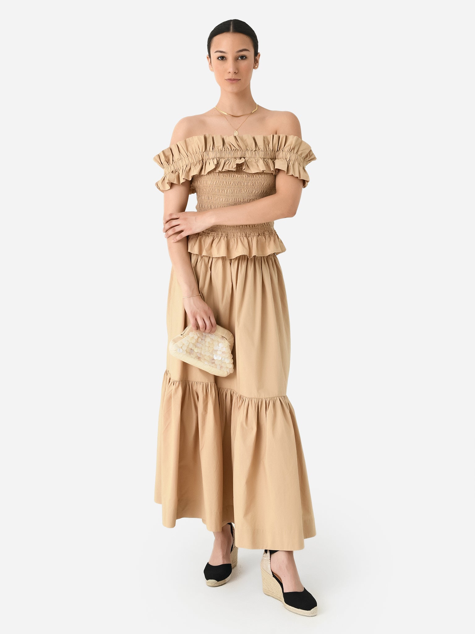 ganni cotton poplin maxi dress Ganni Poplin Smocked Maxi Dress, White / 38