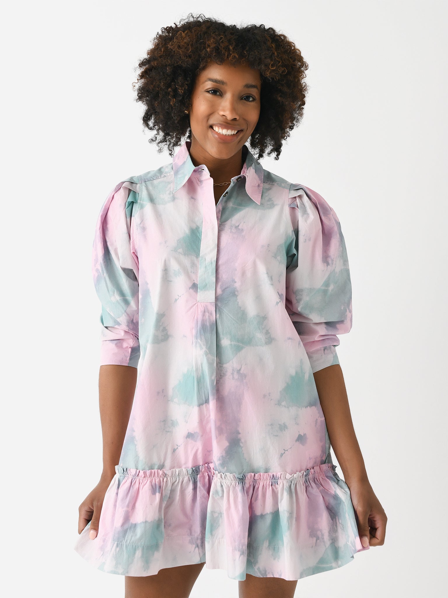 GANNI Women's Printed Cotton Mini Shirt Dress Saint Bernard GANNI Women's Printed Cotton Mini Shirt Dress Saint Bernard