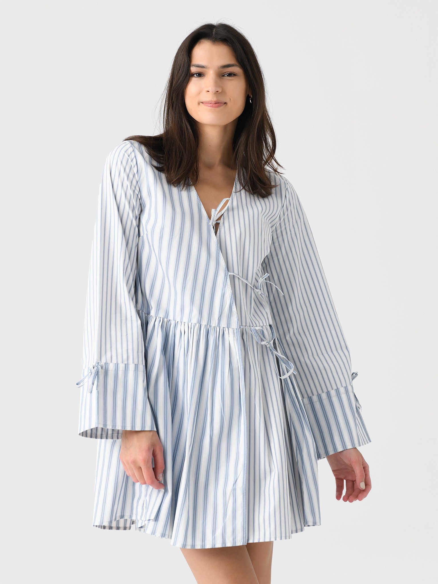 GANNI Women's Stripe Cotton Mini Wrap Dress GANNI Women's Stripe Cotton Mini Wrap Dress