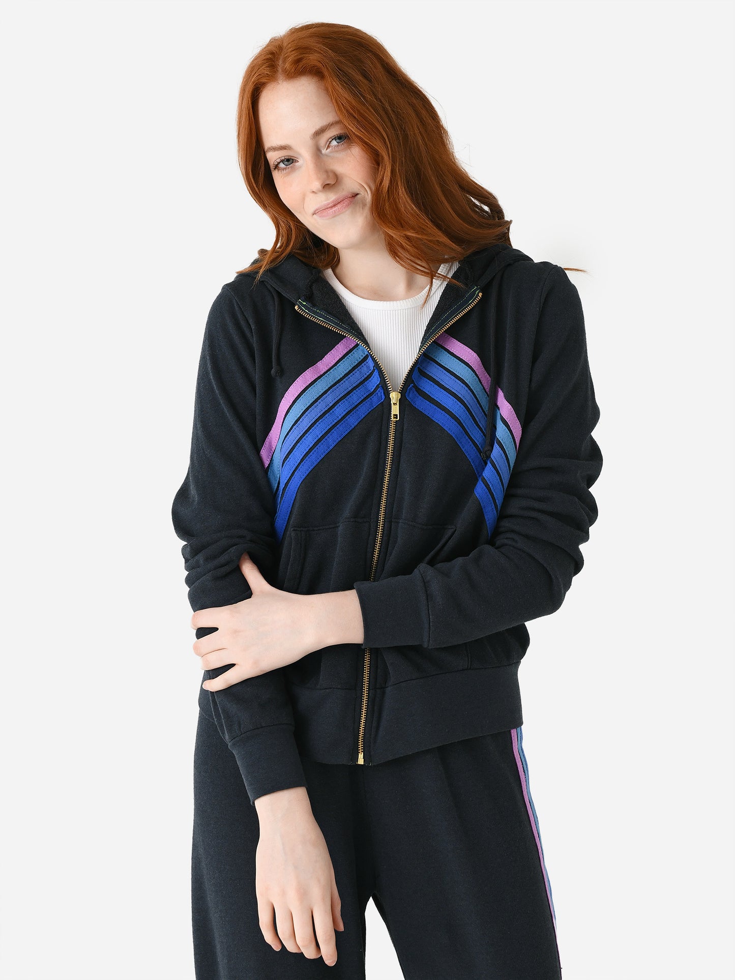 Aviator Nation Women's Mountain Stitch Chevron Zip Hoodie - Saint Bernard