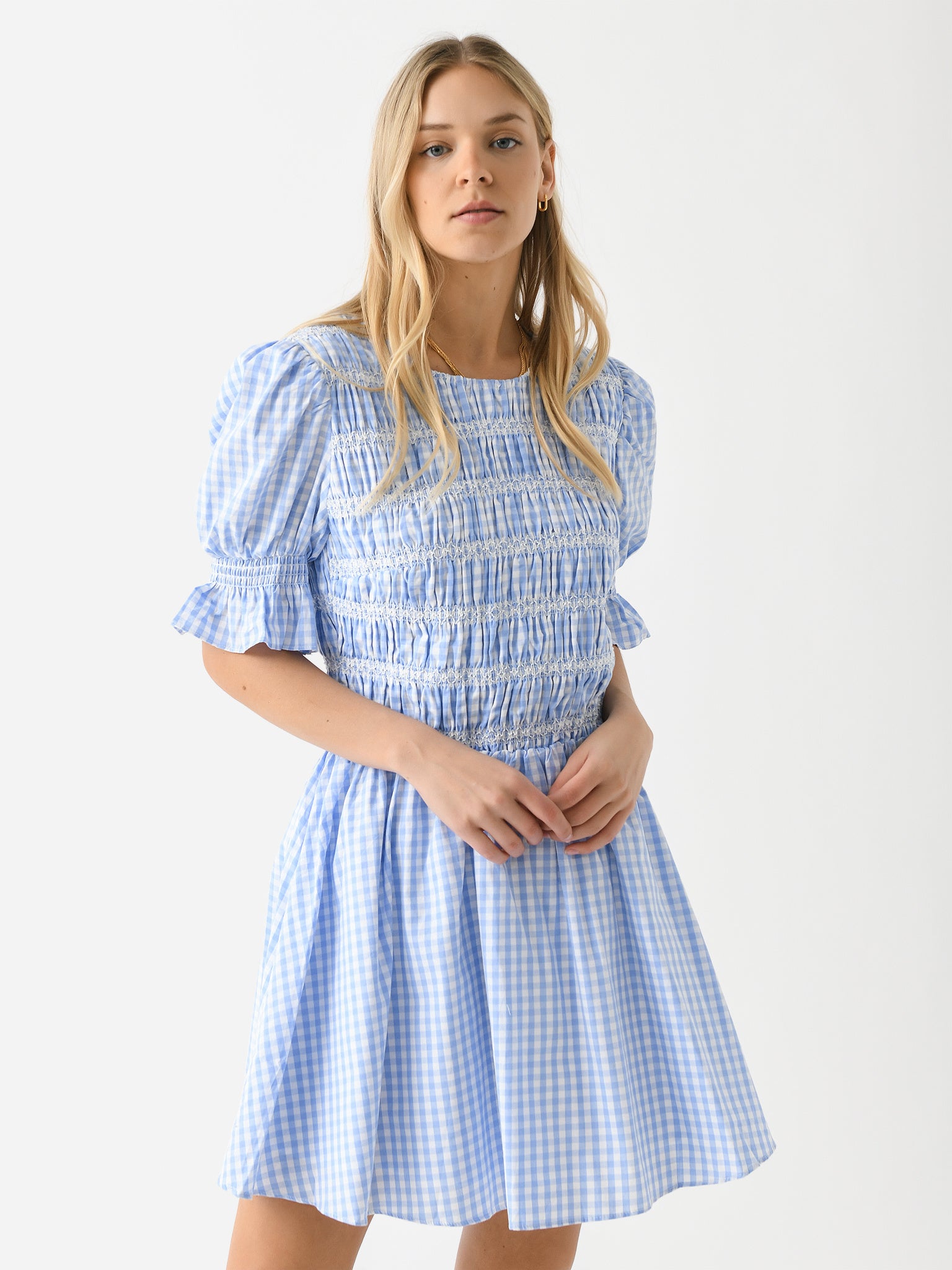 English Factory Women's Gingham Puff Sleeve Mini Dress English Factory Women's Gingham Puff Sleeve Mini Dress