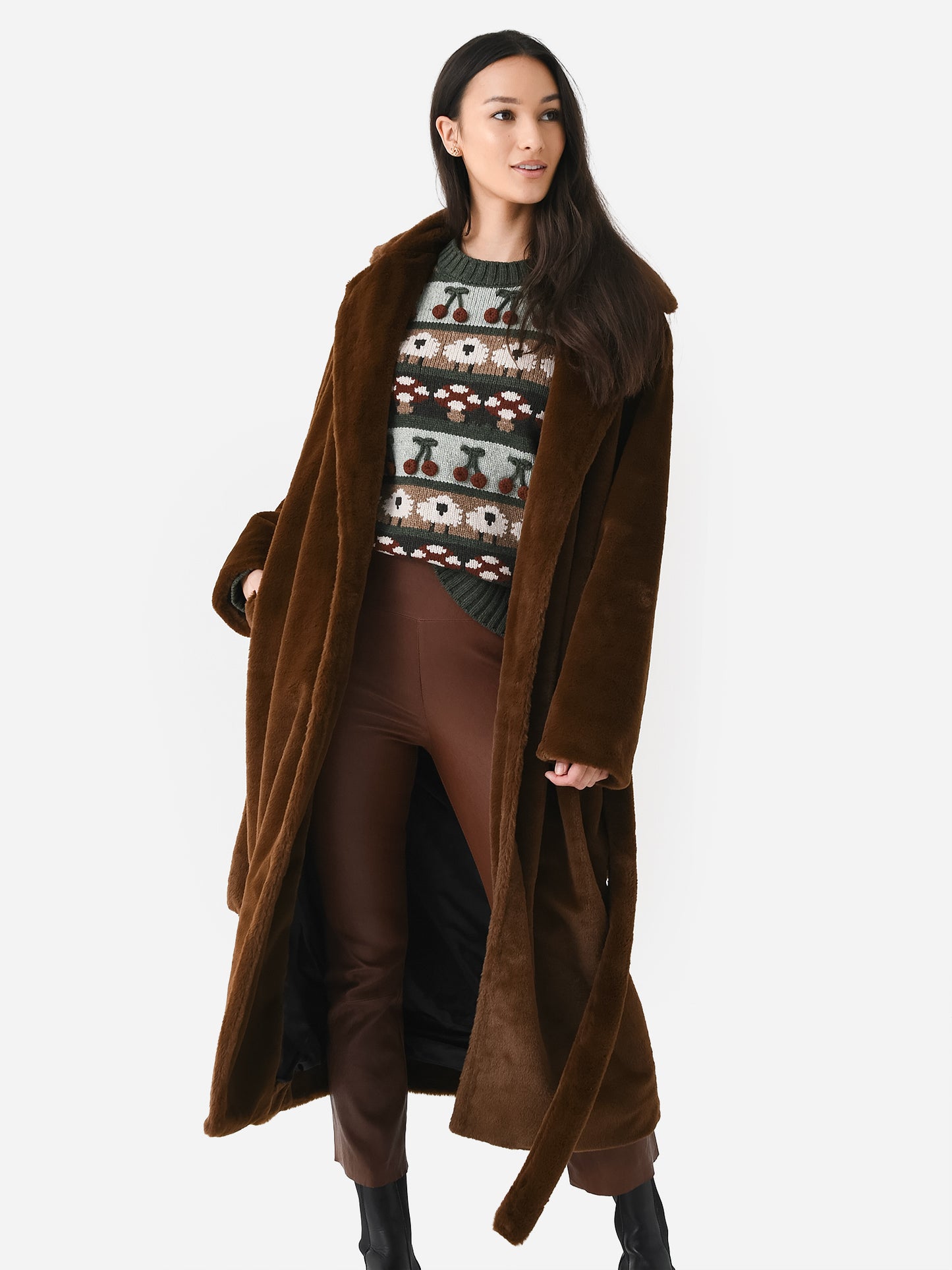 SPRWMN Women's Faux Fur Robe Coat - Saint Bernard