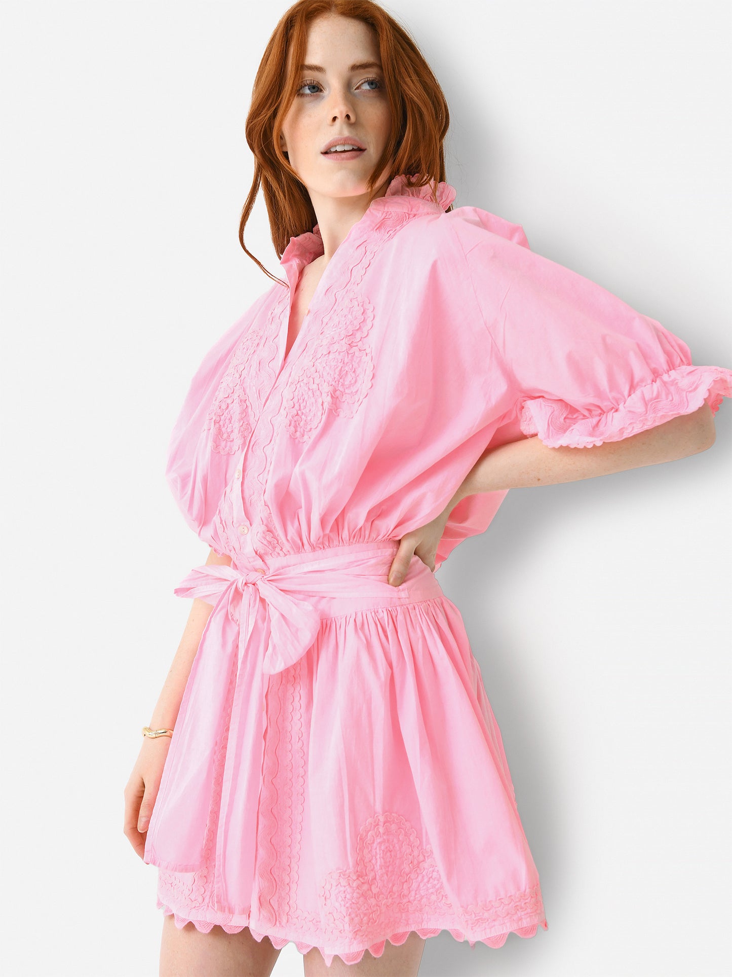 Juliet Dunn Women's Poplin Ric Rac Embroidered Blouson Dress - Saint Bernard