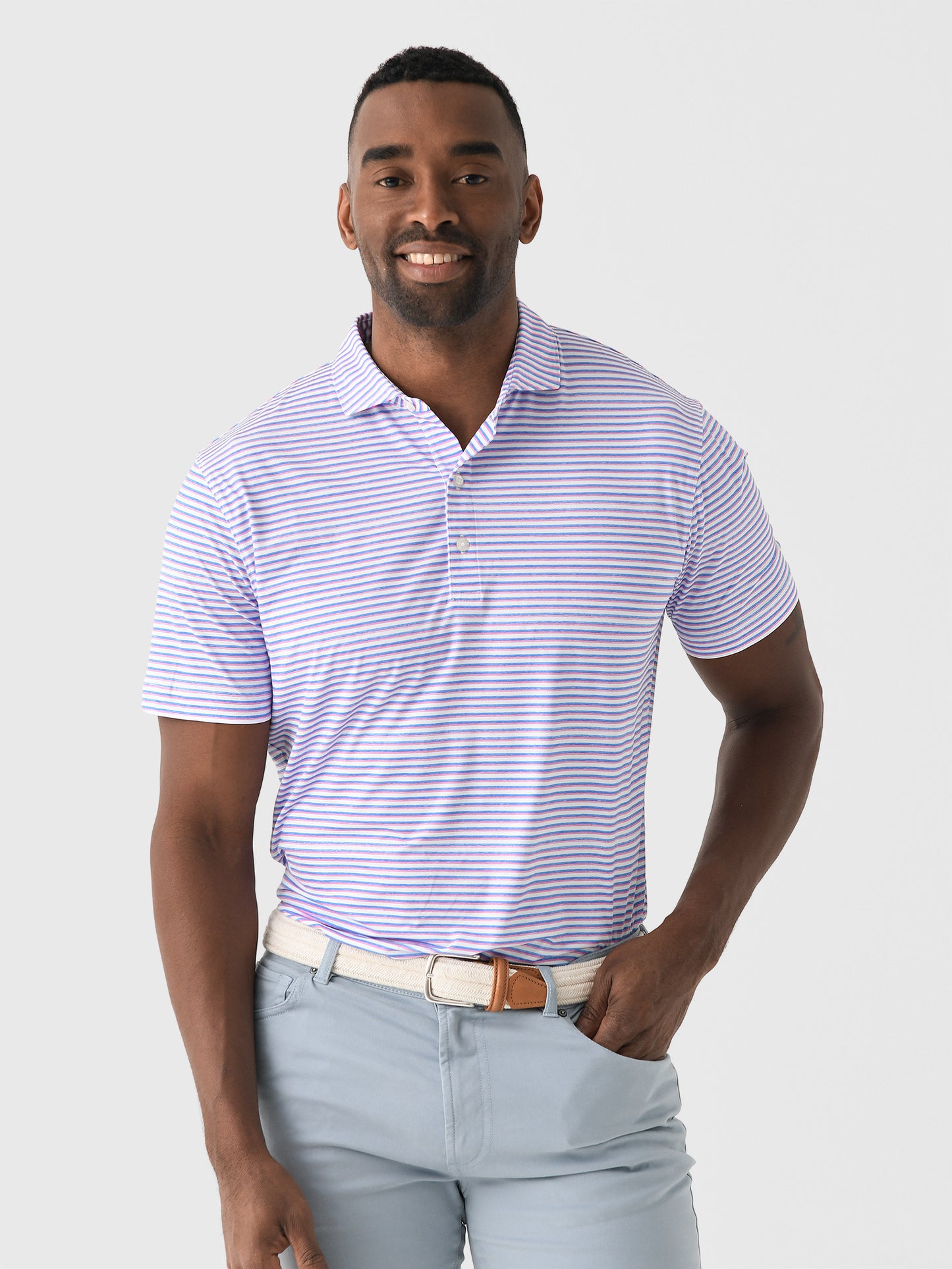 Johnnie-O Men's Warwick Striped Featherweight Performance Polo - Saint Bernard