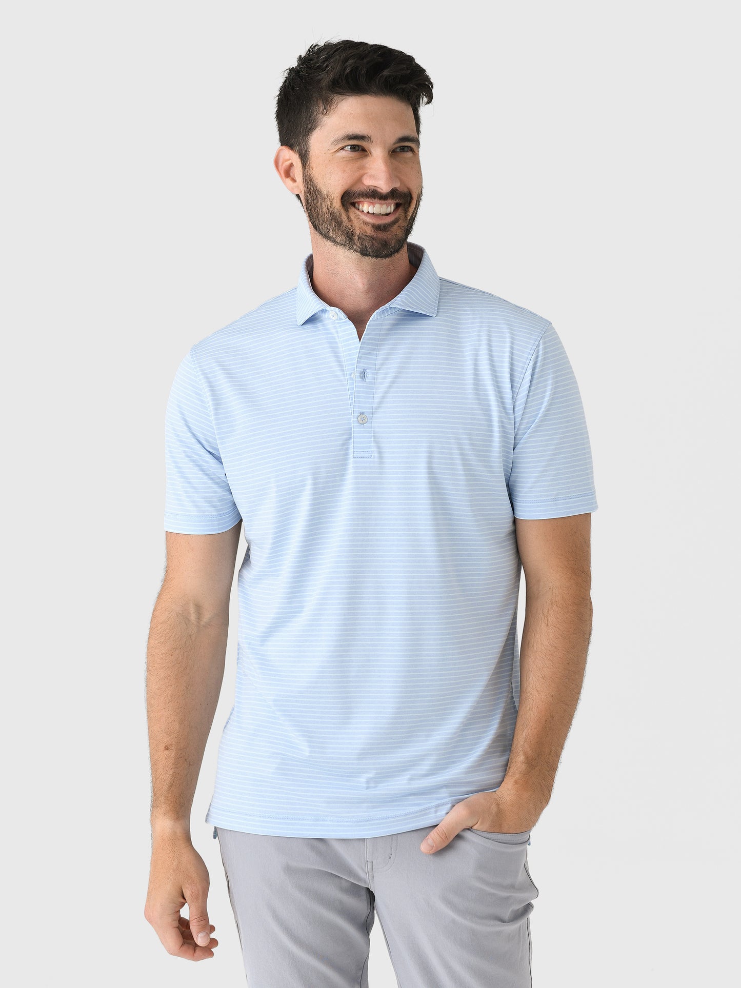 Johnnie-O Men's Michael Striped Jersey Performance Polo - Saint Bernard