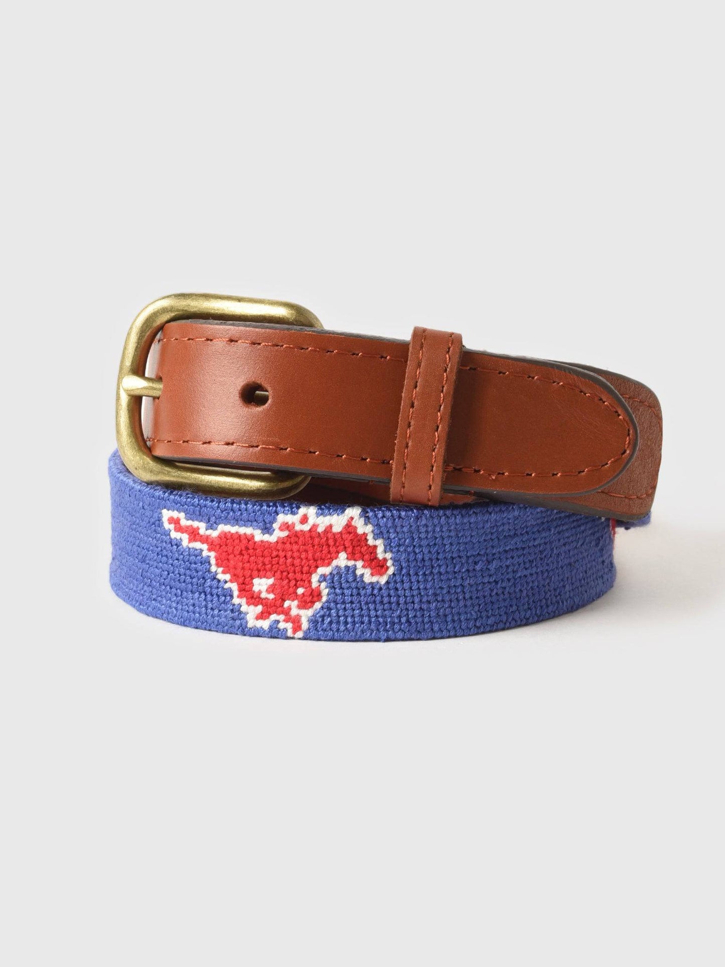 Smathers + Branson Boys' Southern Methodist University Needlepoint Belt - Saint Bernard
