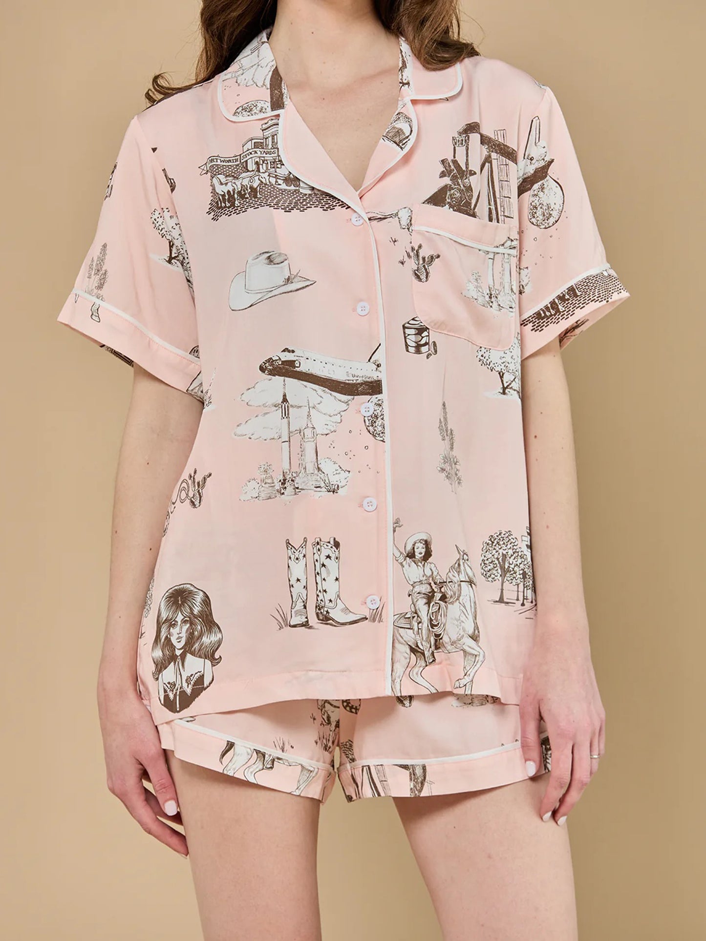 Katie Kime Women's Texas Toile Pajama Set - Saint Bernard