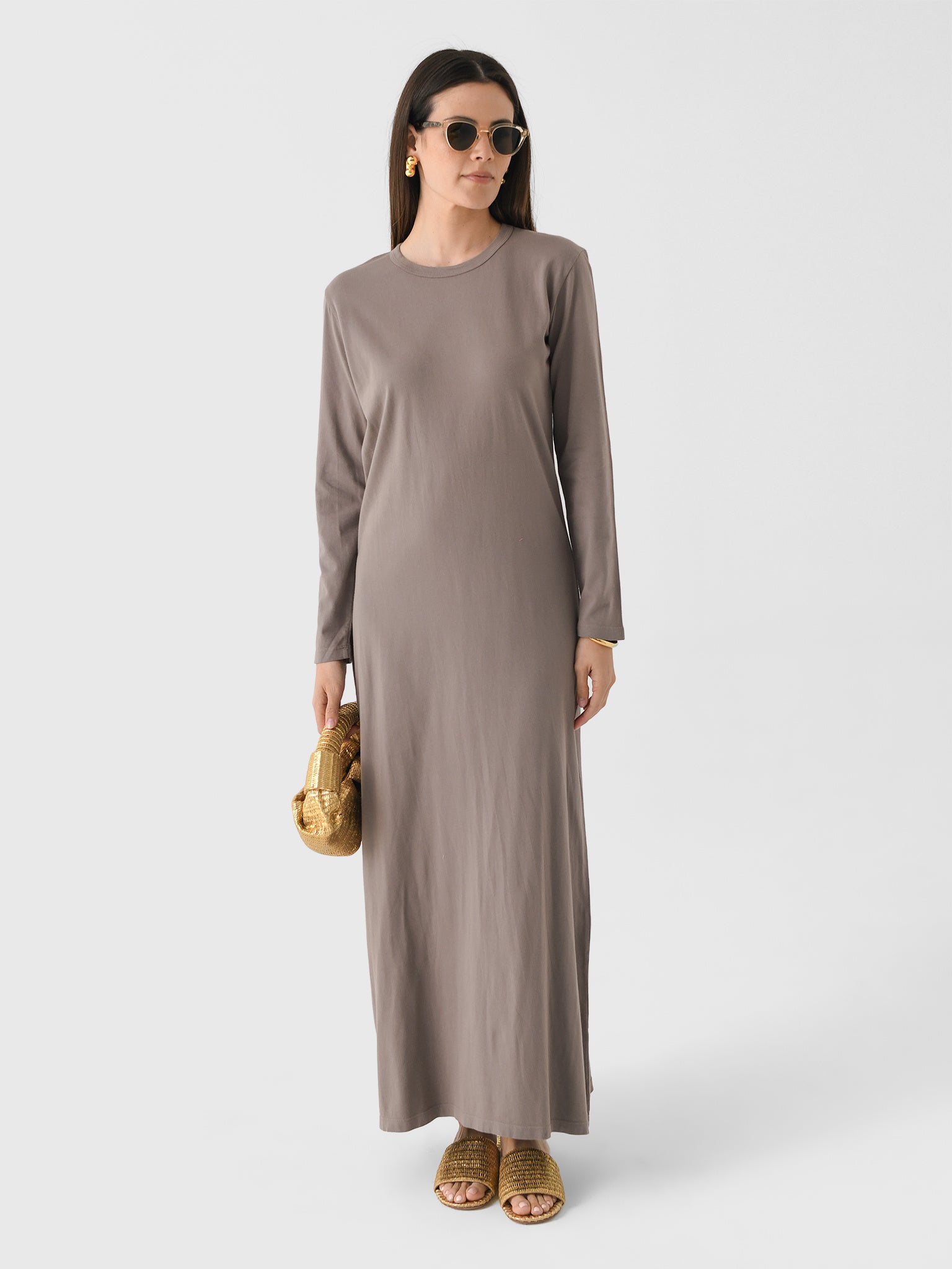 leset maxi dress LESET Rio One Shoulder Maxi Dress in Chocolate