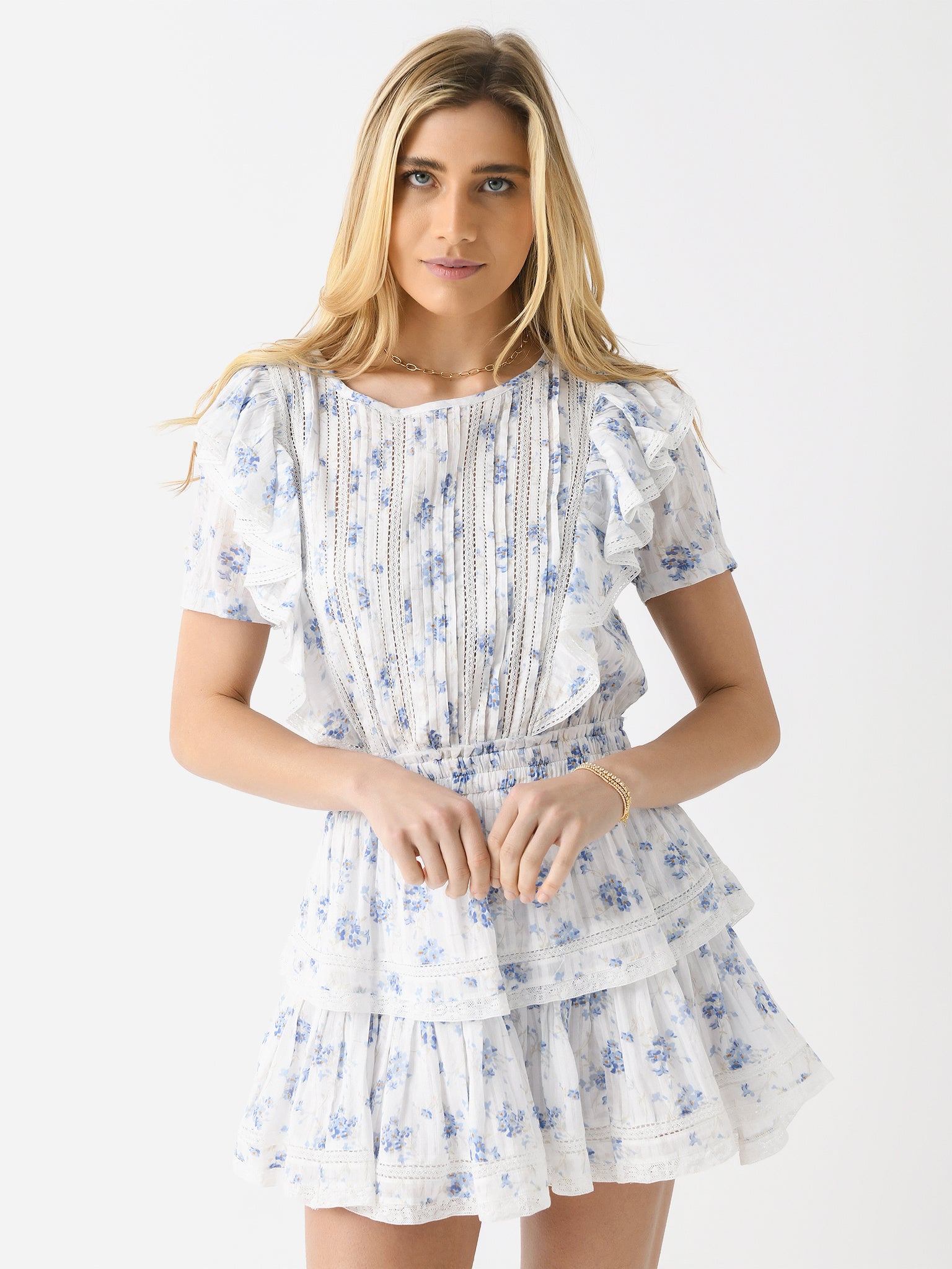 LoveShackFancy Women's Natasha Blue Frock Floral Dress Saint Bernard LoveShackFancy Women's Natasha Blue Frock Floral Dress Saint Bernard
