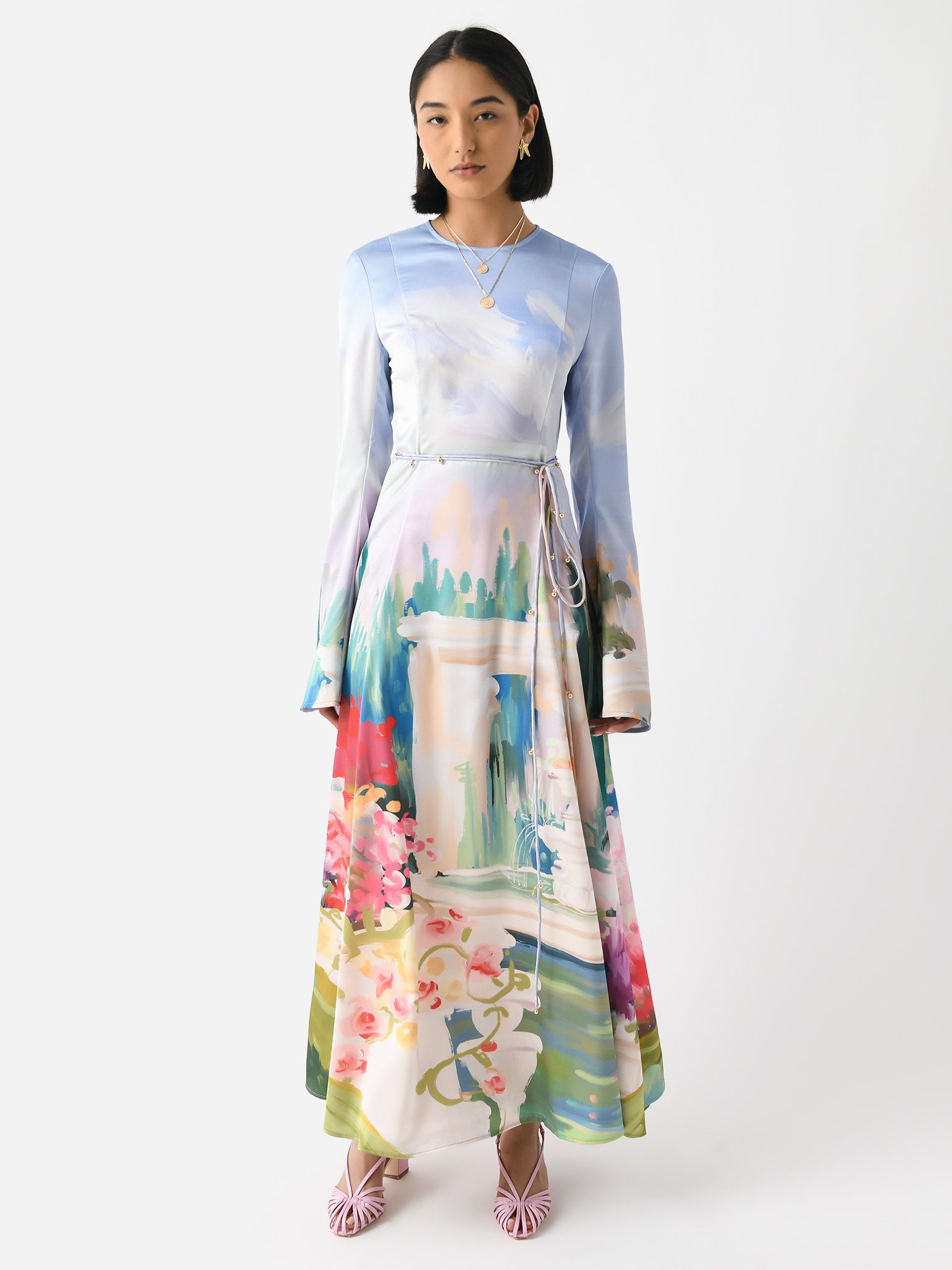 chinese dress ladies Francesca Blue Green Printed Maxi Dress S main image 0