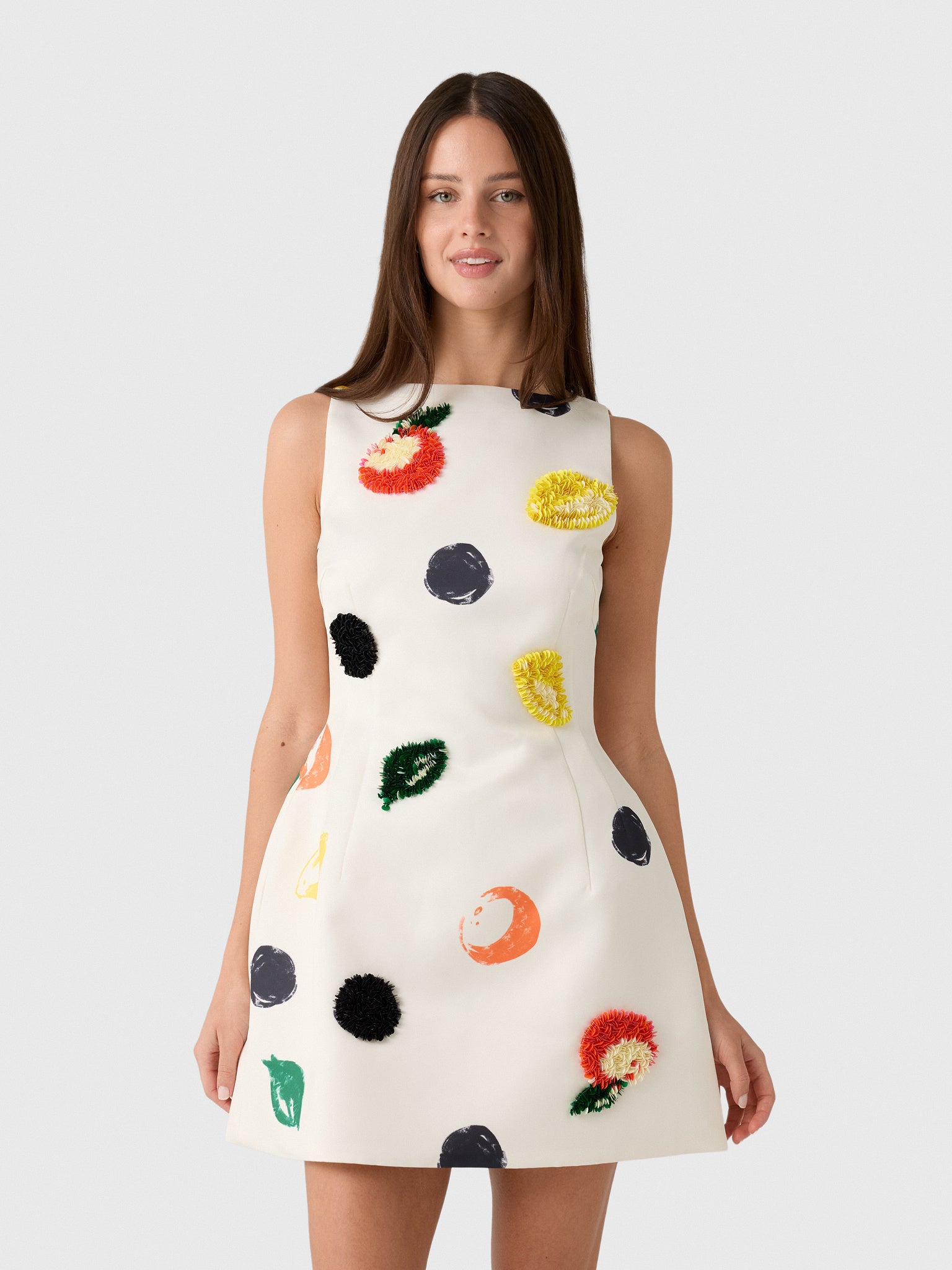 LEO LIN Ali Boat Neck Mini Dress in White