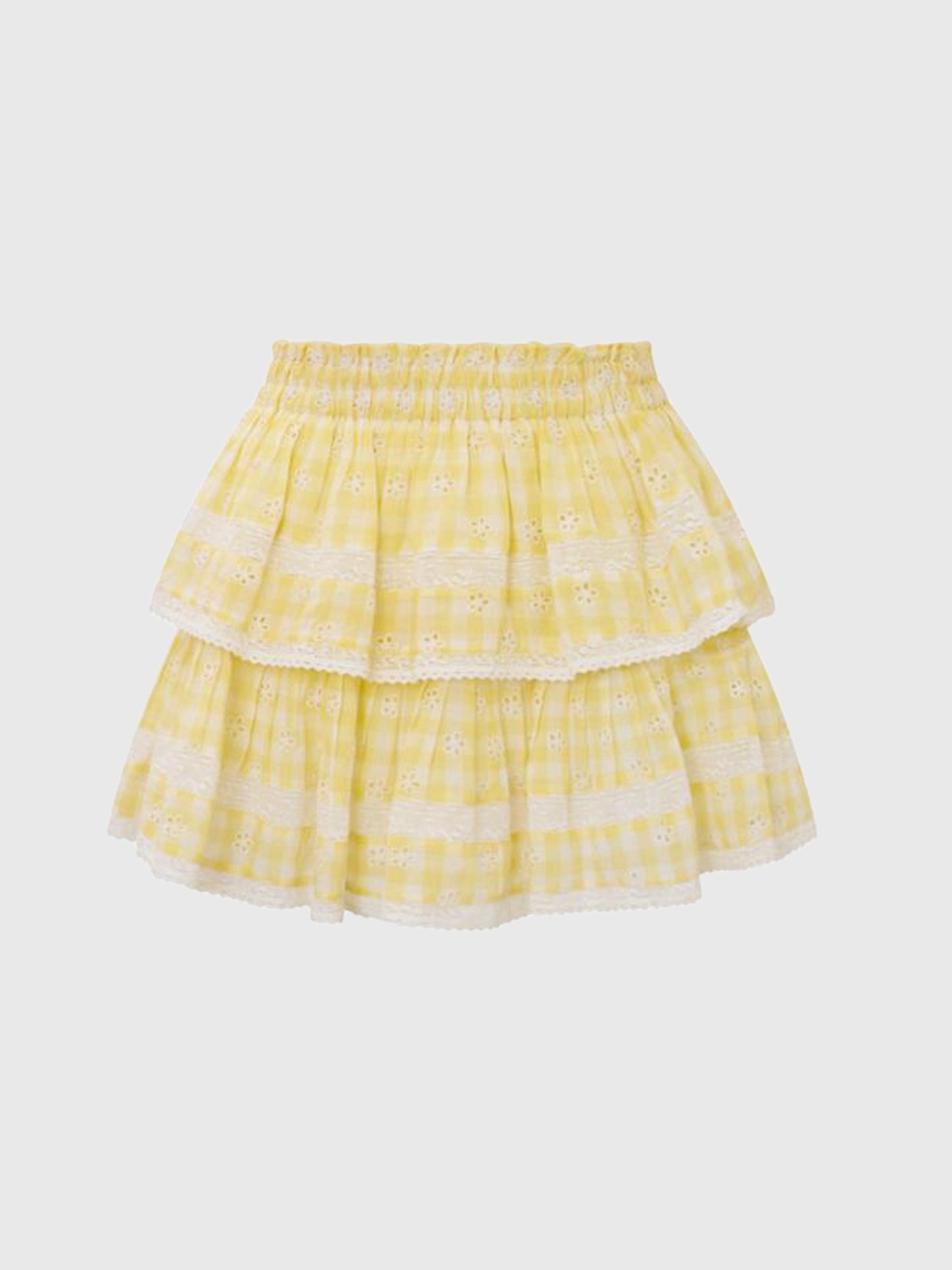 LoveShackFancy Women's Ruffle Mini Gingham Eyelet Skirt - Saint Bernard