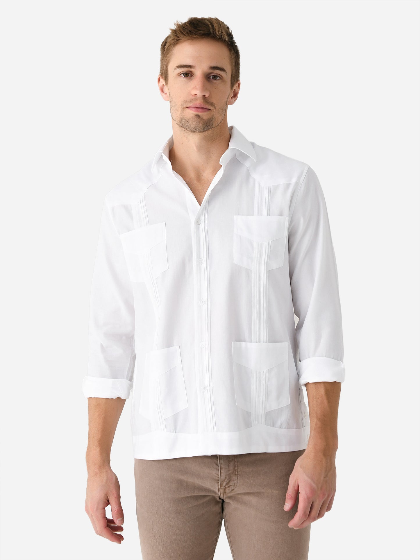 Centuria Men's Cotton Piqué Long Sleeve Guayabera Shirt - Saint Bernard