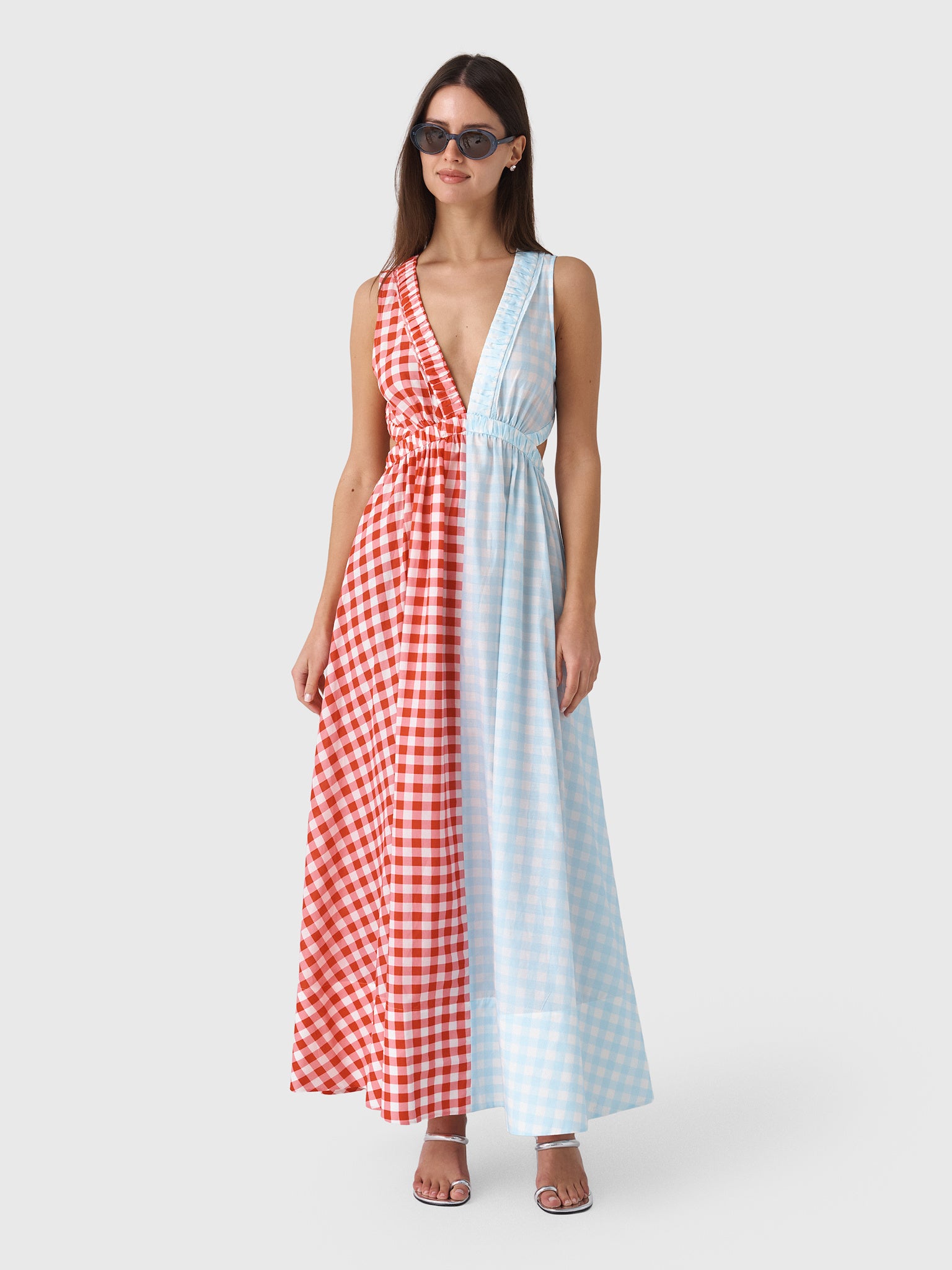 josephine maxi dress Lee Mathews Women's Dress, Red/Blue, Cotton | Size: 3 100% Cotton Style:Open Side Belchic Early 1920s fashion has