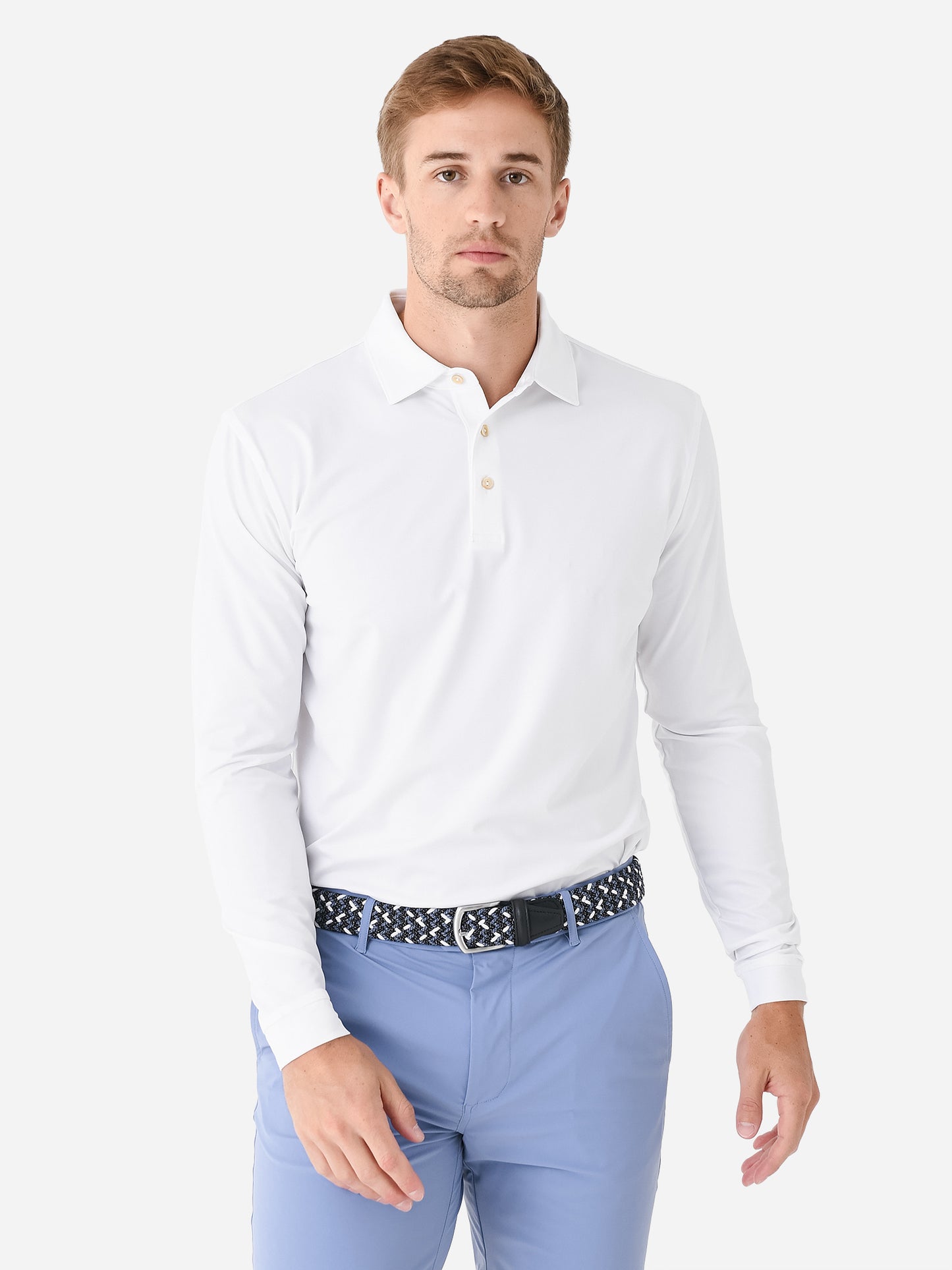 Peter Millar Crown Sport Men's Solid Long Sleeve Stretch Jersey Polo - Saint Bernard