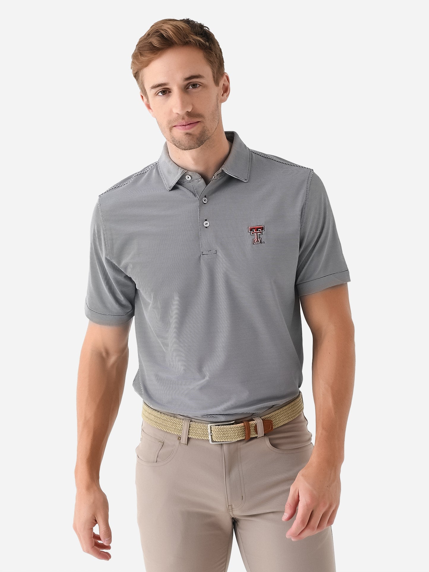 Peter Millar Collegiate Men's Jubilee Stripe Performance Jersey Polo - Saint Bernard