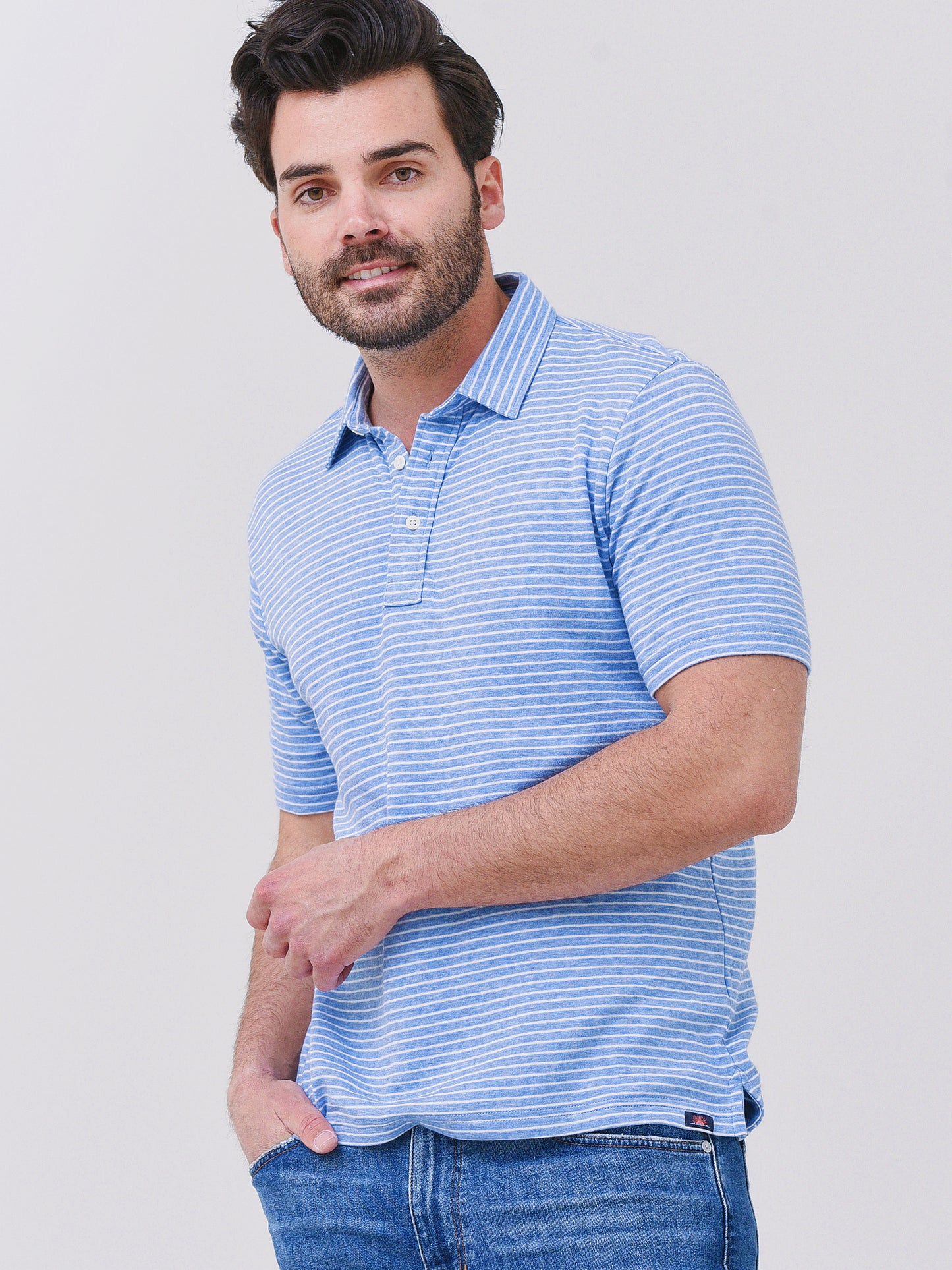 Faherty Brand Men's Cloud Stripe Polo - Saint Bernard