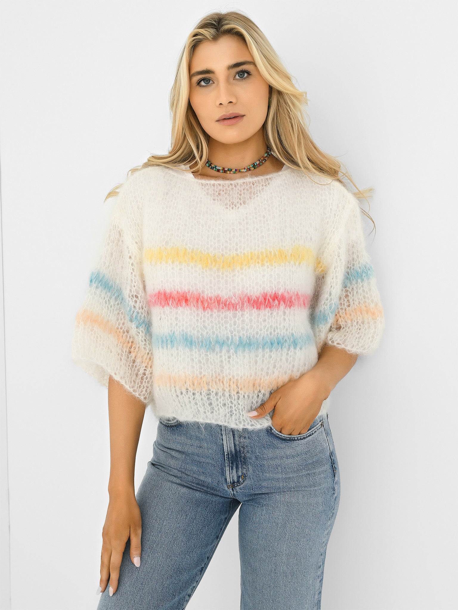 Maiami Women's Light Mohair Stripe T-Shirt Saint Bernard