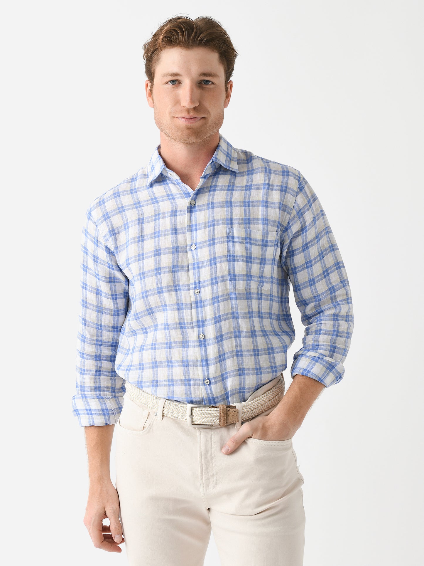 Peter Millar Crown Men's Edisto Linen Sport Shirt - Saint Bernard