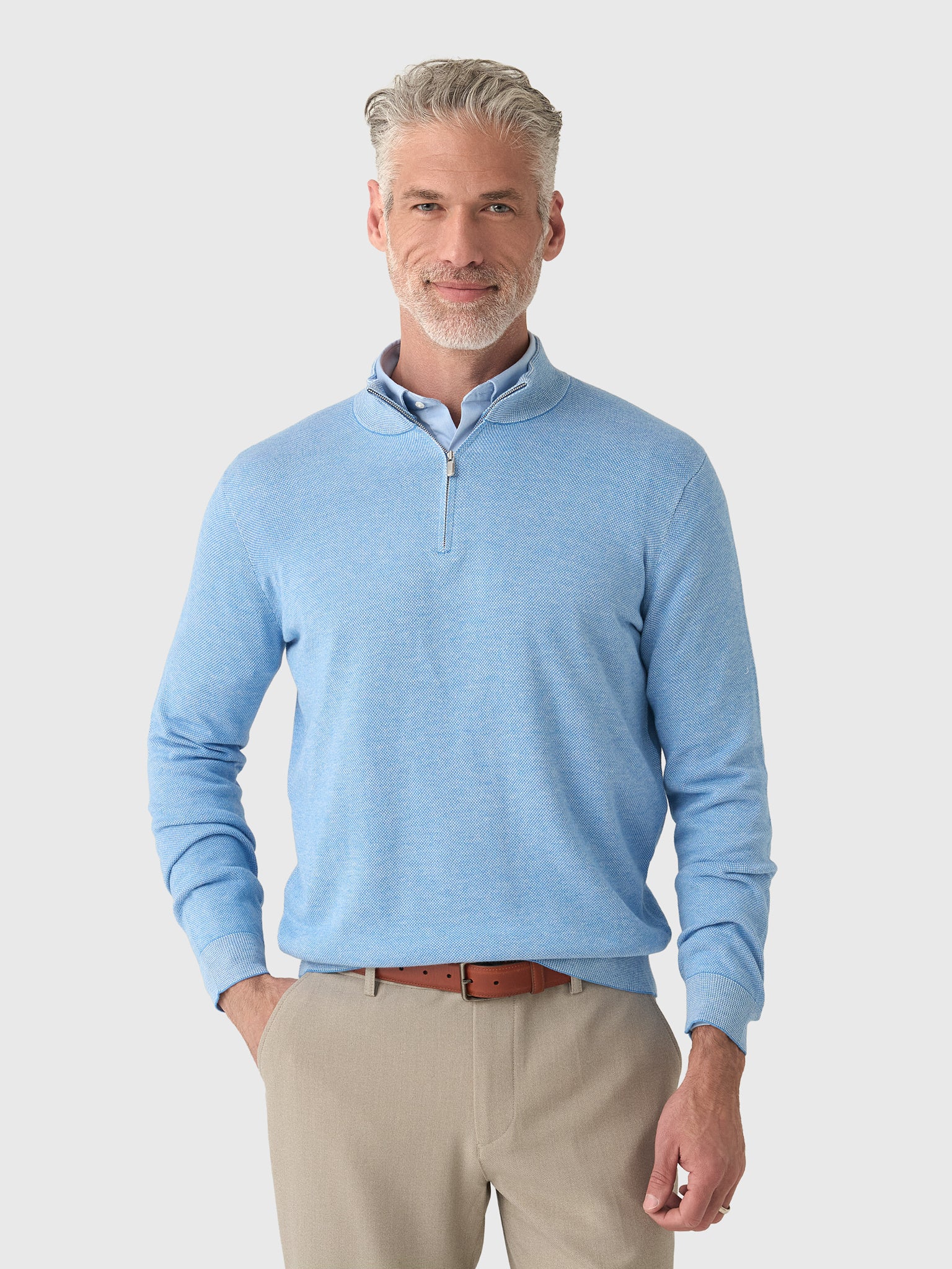 Peter Millar Coolspun Lite Birdseye Quarter Zip Sweater in Bluebird, M