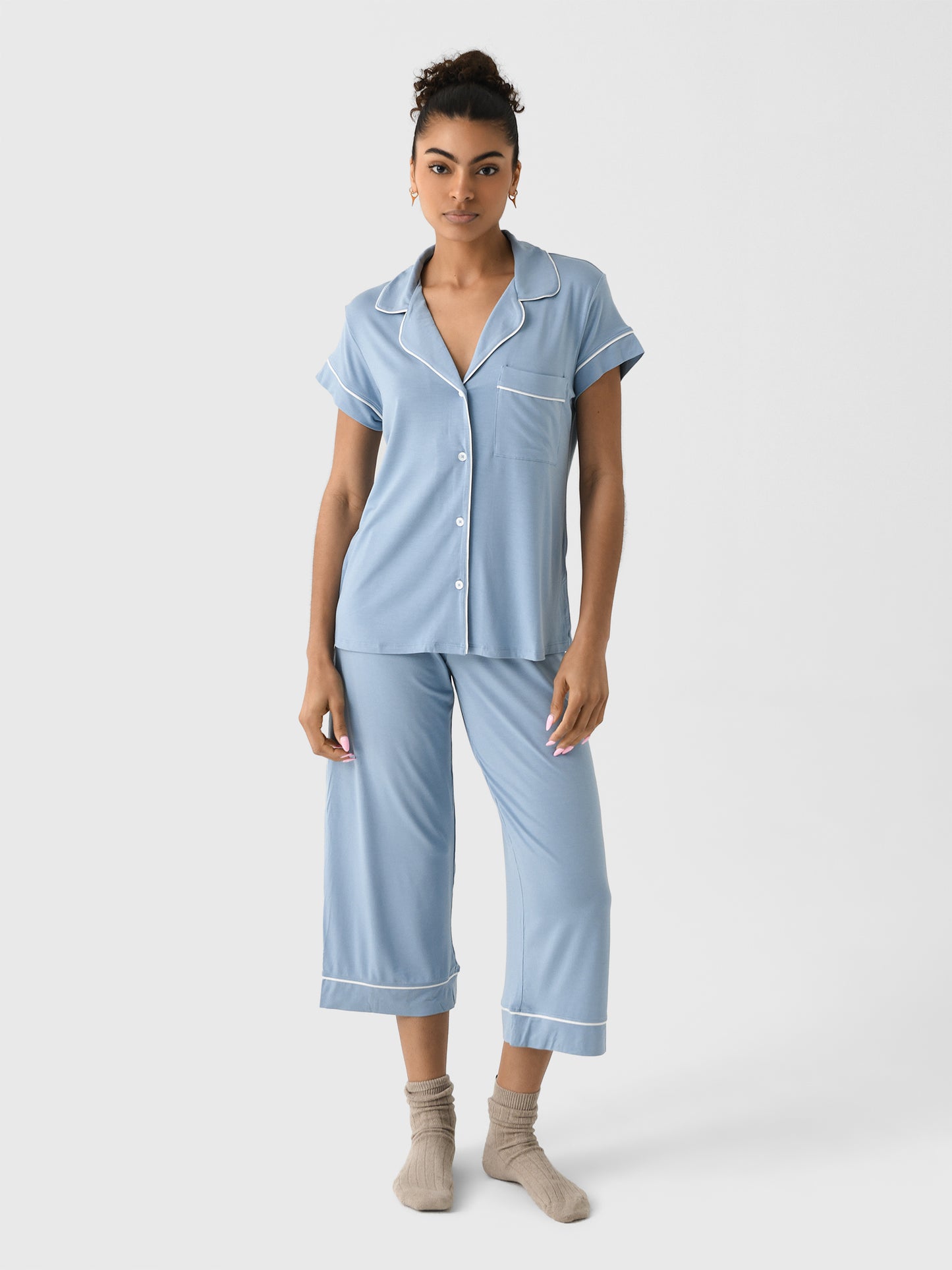 Eberjey Women's Gisele Short Sleeve Cropped Pant Pajama Set - Saint Bernard