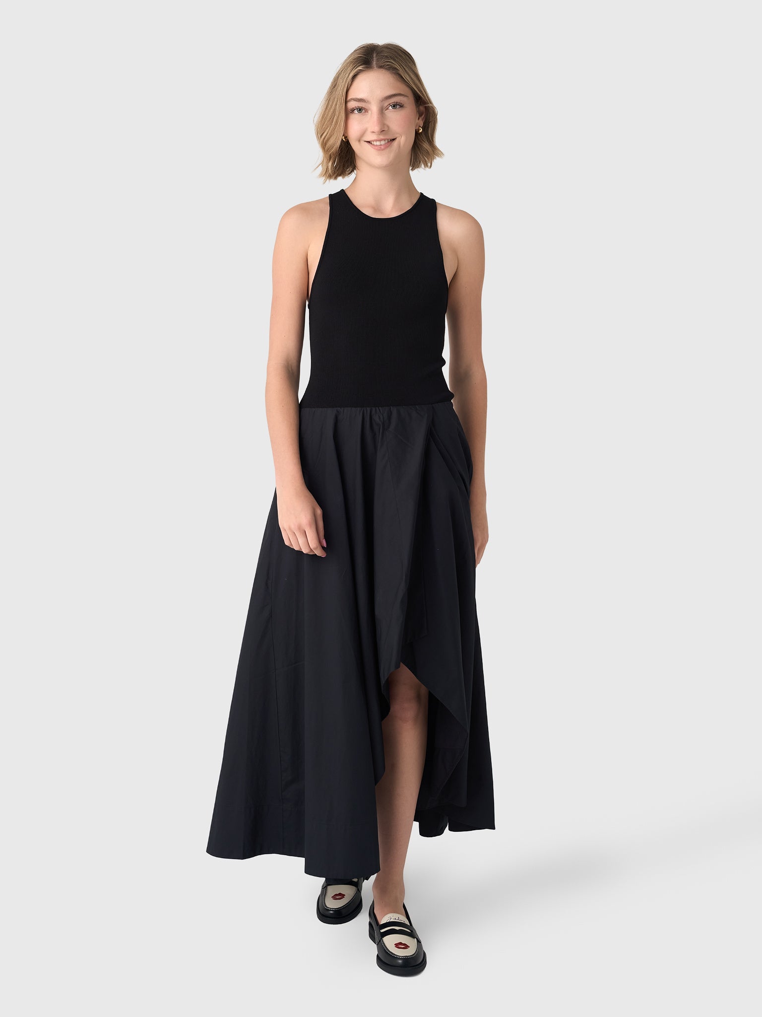 st agni asymmetric dress St. Women's Knit Bodice Asymm - Black Drape dress