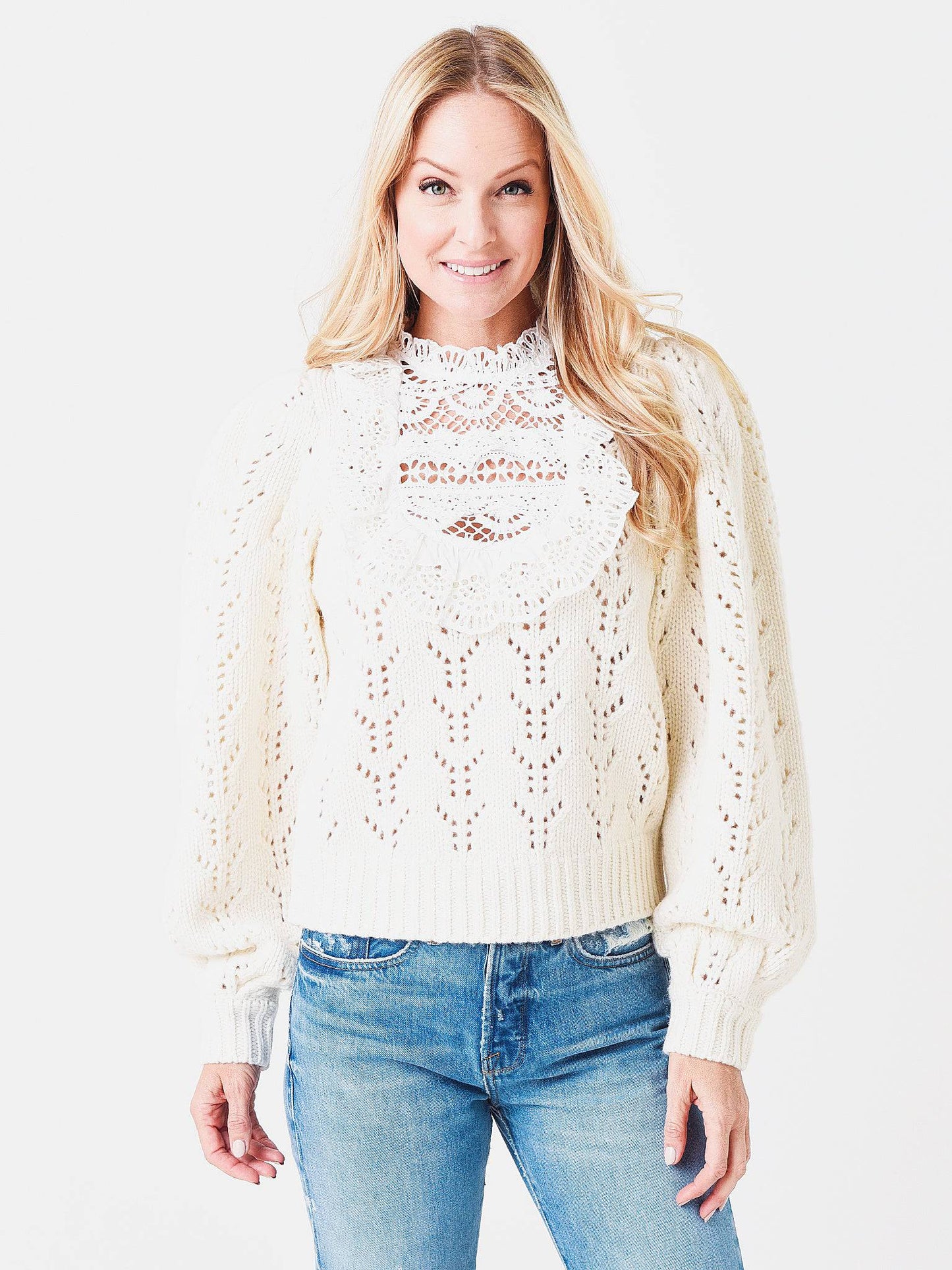 Sea Women's Patrizia Lace Long Sleeve Combo Sweater - Saint Bernard